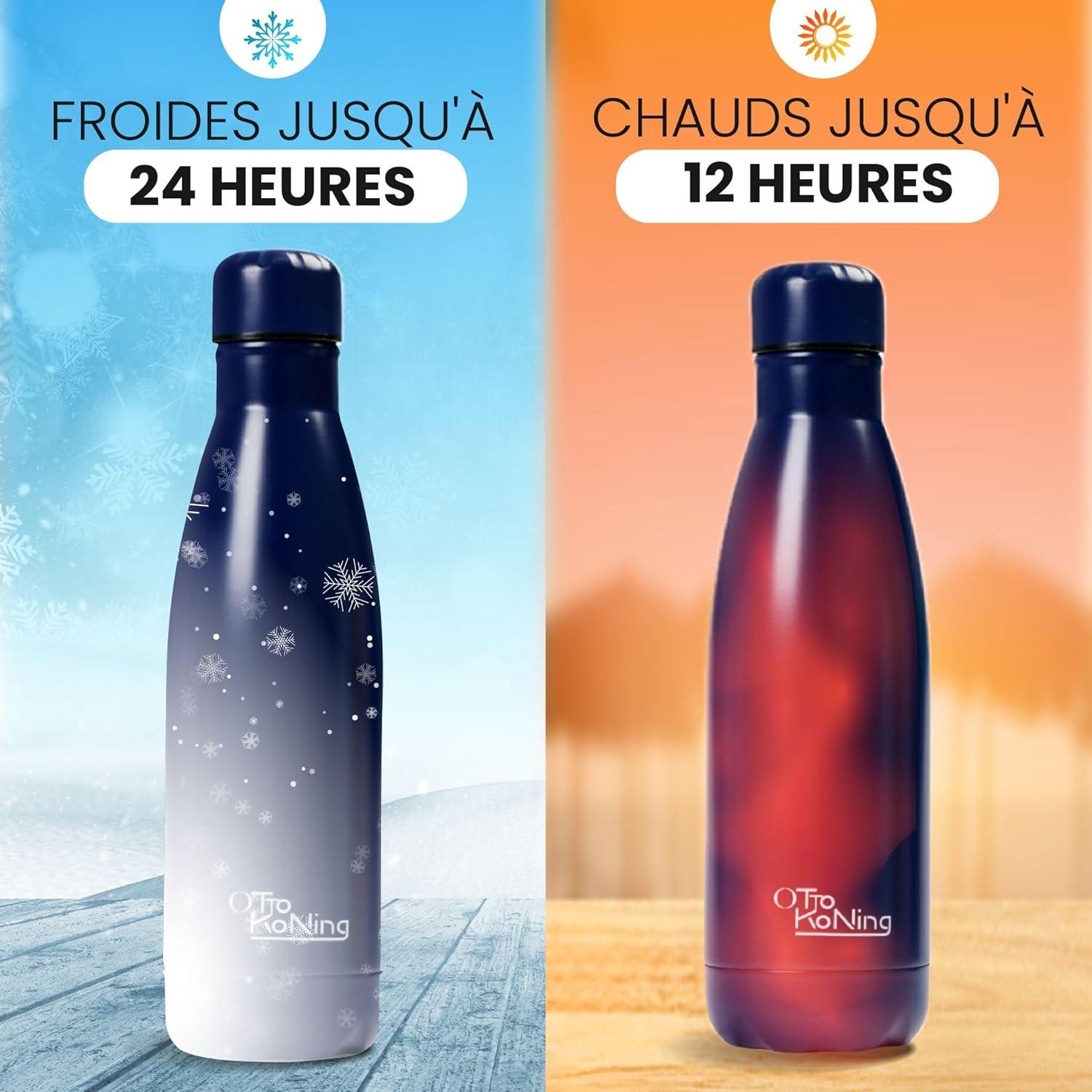image:imageGourde Isotherme Otto Koning 1L Inox Bouteille Eau Sport Thermos Caf et Th Maintien Chaud 12h Froid 24h Design tanche Double Paroi Sans BPA pour Homme Femme BureauBleu Marine