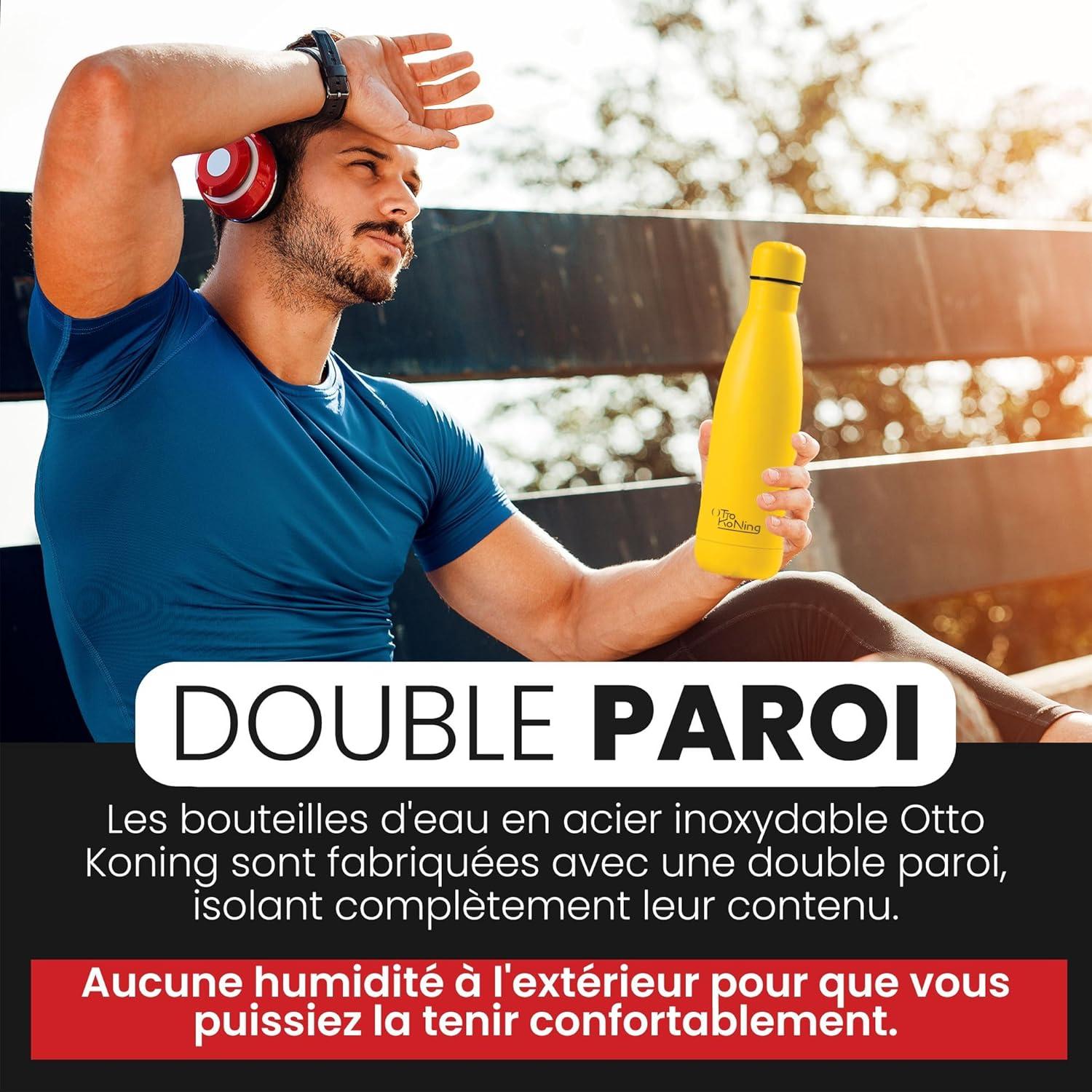 image:imageGourde Isotherme Otto Koning 1L Inox Bouteille Eau Sport Thermos Caf et Th Maintien Chaud 12h Froid 24h Design tanche Double Paroi Sans BPA pour Homme Femme BureauJaune