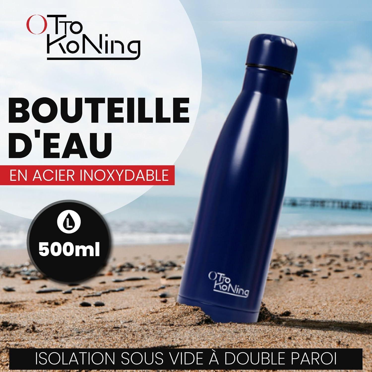 image:imageGourde Isotherme Otto Koning 1L Inox Bouteille Eau Sport Thermos Caf et Th Maintien Chaud 12h Froid 24h Design tanche Double Paroi Sans BPA pour Homme Femme BureauBleu Marine