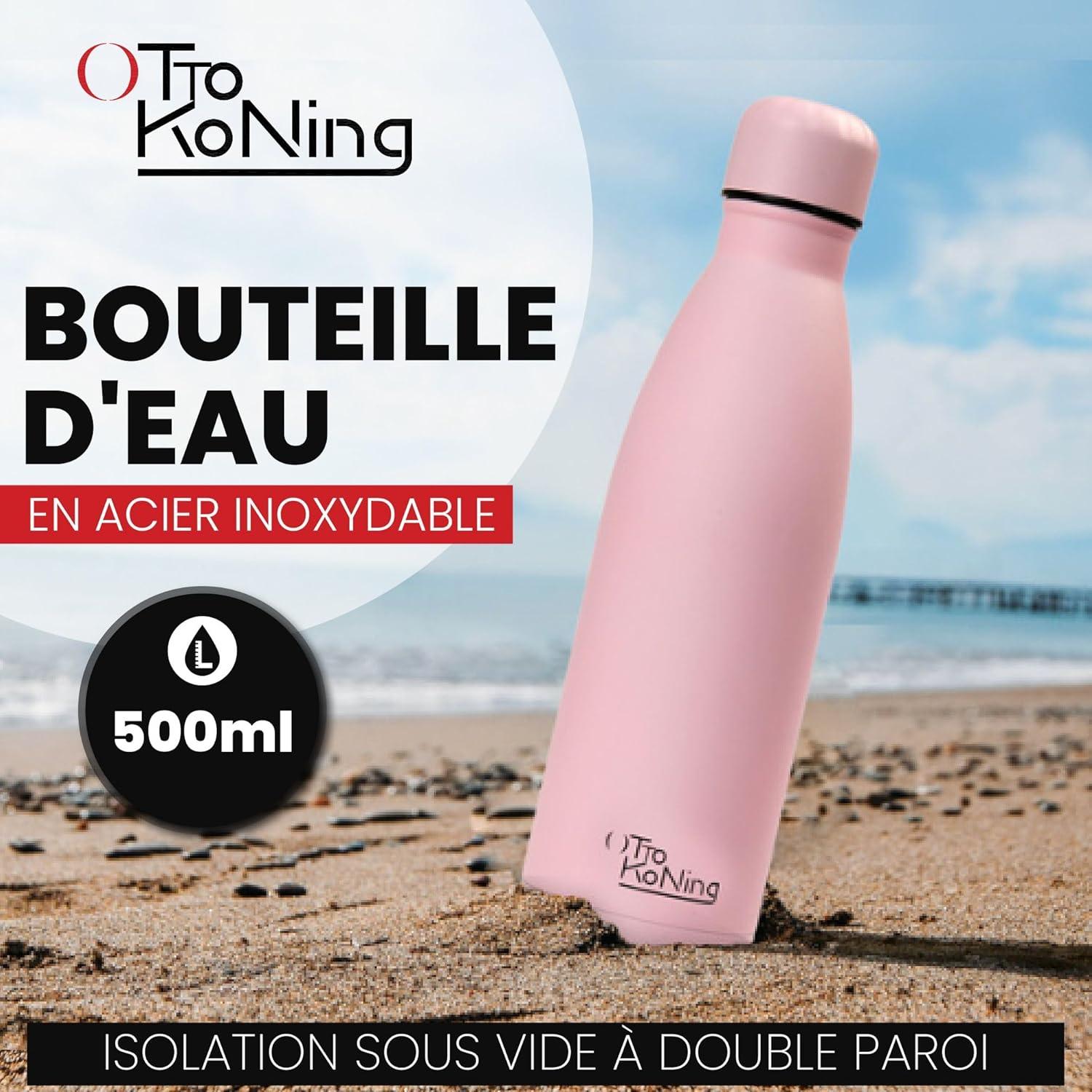 image:imageGourde Isotherme Otto Koning 1L Inox Bouteille Eau Sport Thermos Caf et Th Maintien Chaud 12h Froid 24h Design tanche Double Paroi Sans BPA pour Homme Femme BureauRose