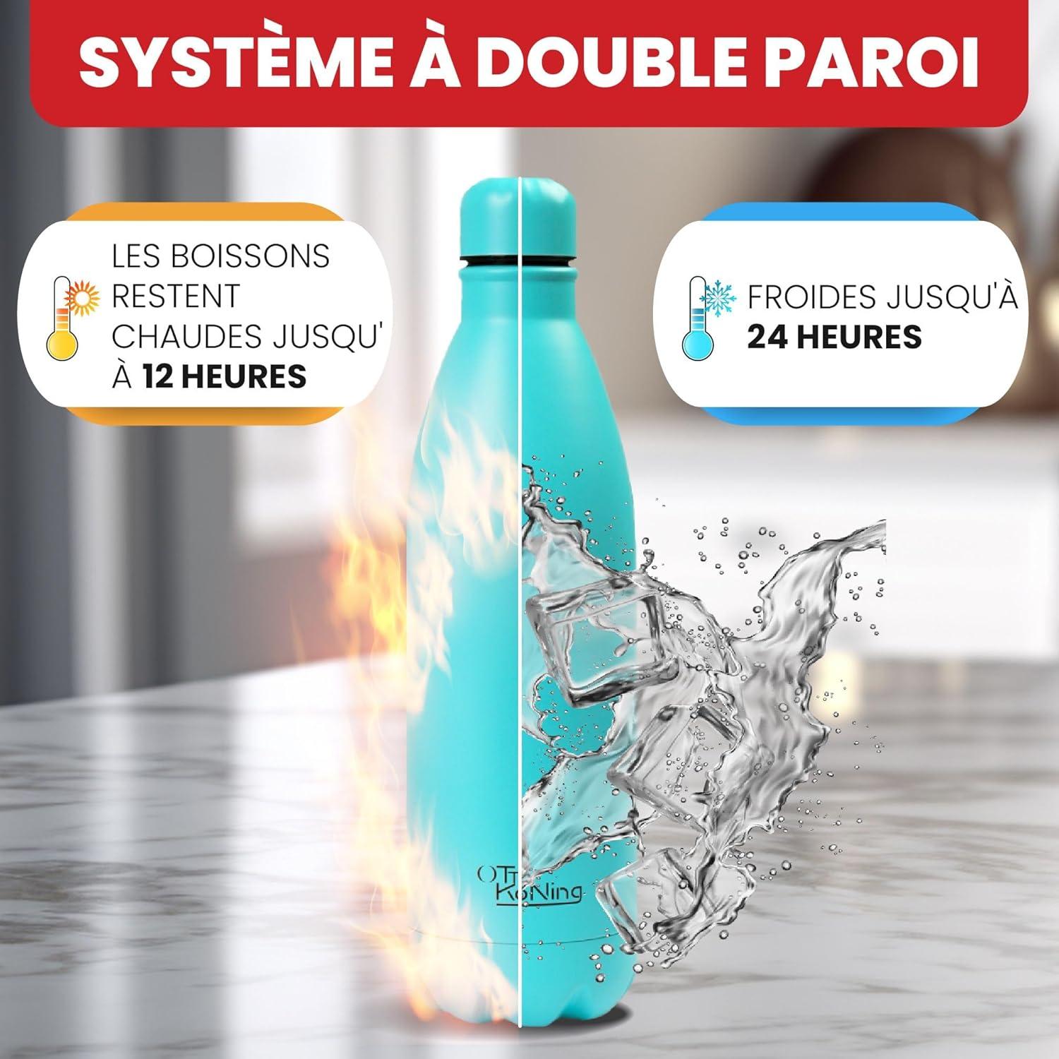 image:imageGourde Isotherme Otto Koning 1L Inox Bouteille Eau Sport Thermos Caf et Th Maintien Chaud 12h Froid 24h Design tanche Double Paroi Sans BPA pour Homme Femme BureauVert