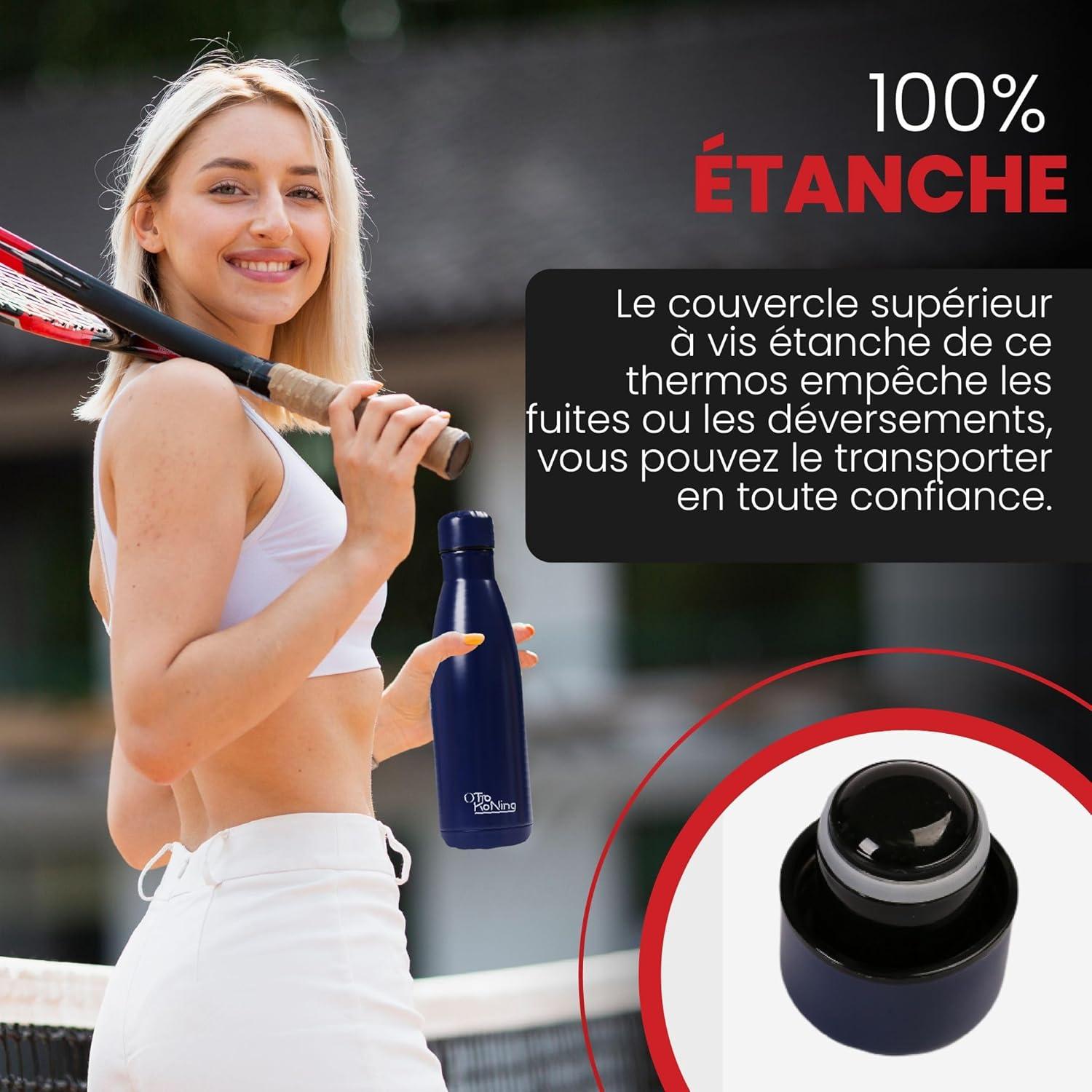 image:imageGourde Isotherme Otto Koning 1L Inox Bouteille Eau Sport Thermos Caf et Th Maintien Chaud 12h Froid 24h Design tanche Double Paroi Sans BPA pour Homme Femme BureauBleu Marine