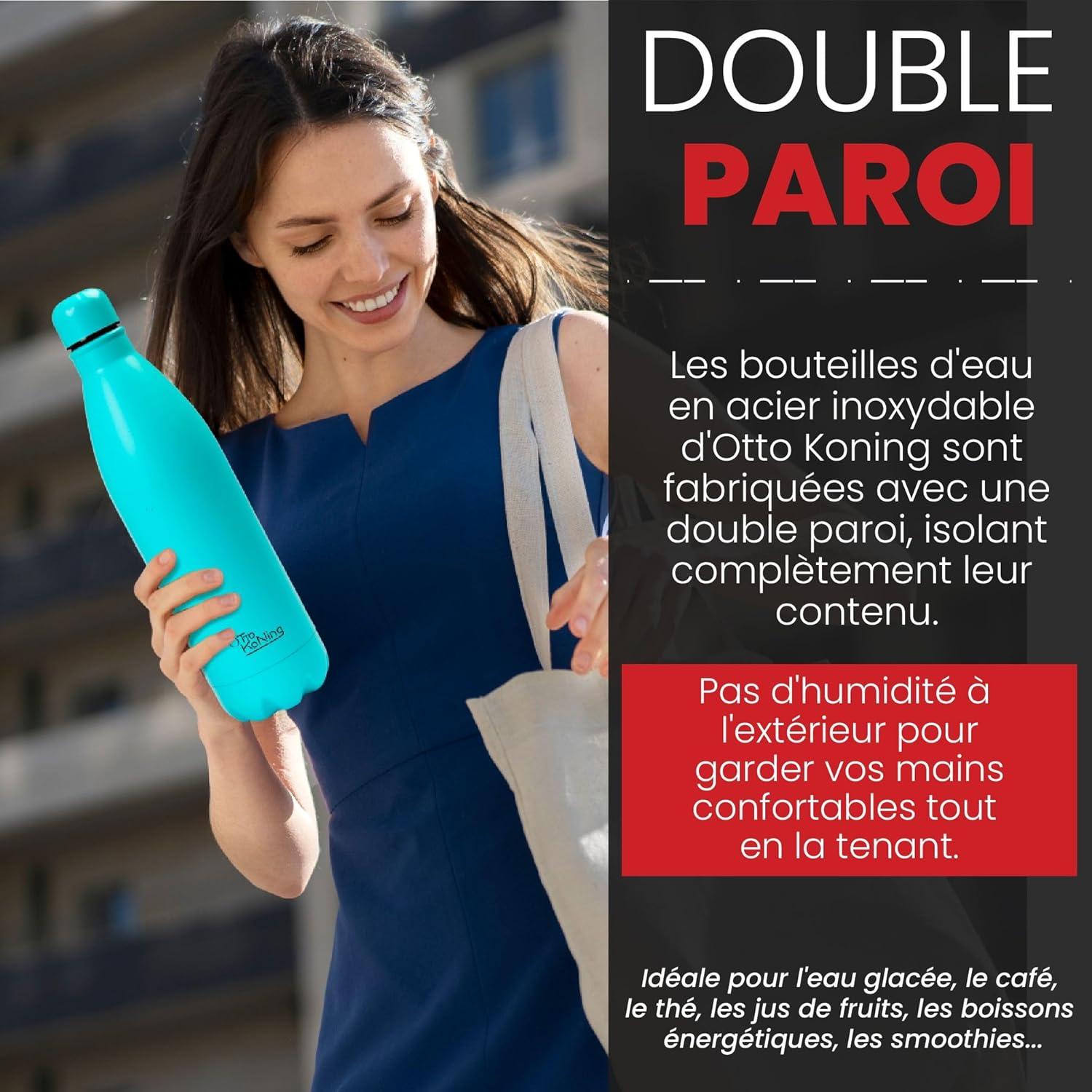 image:imageGourde Isotherme Otto Koning 1L Inox Bouteille Eau Sport Thermos Caf et Th Maintien Chaud 12h Froid 24h Design tanche Double Paroi Sans BPA pour Homme Femme BureauVert