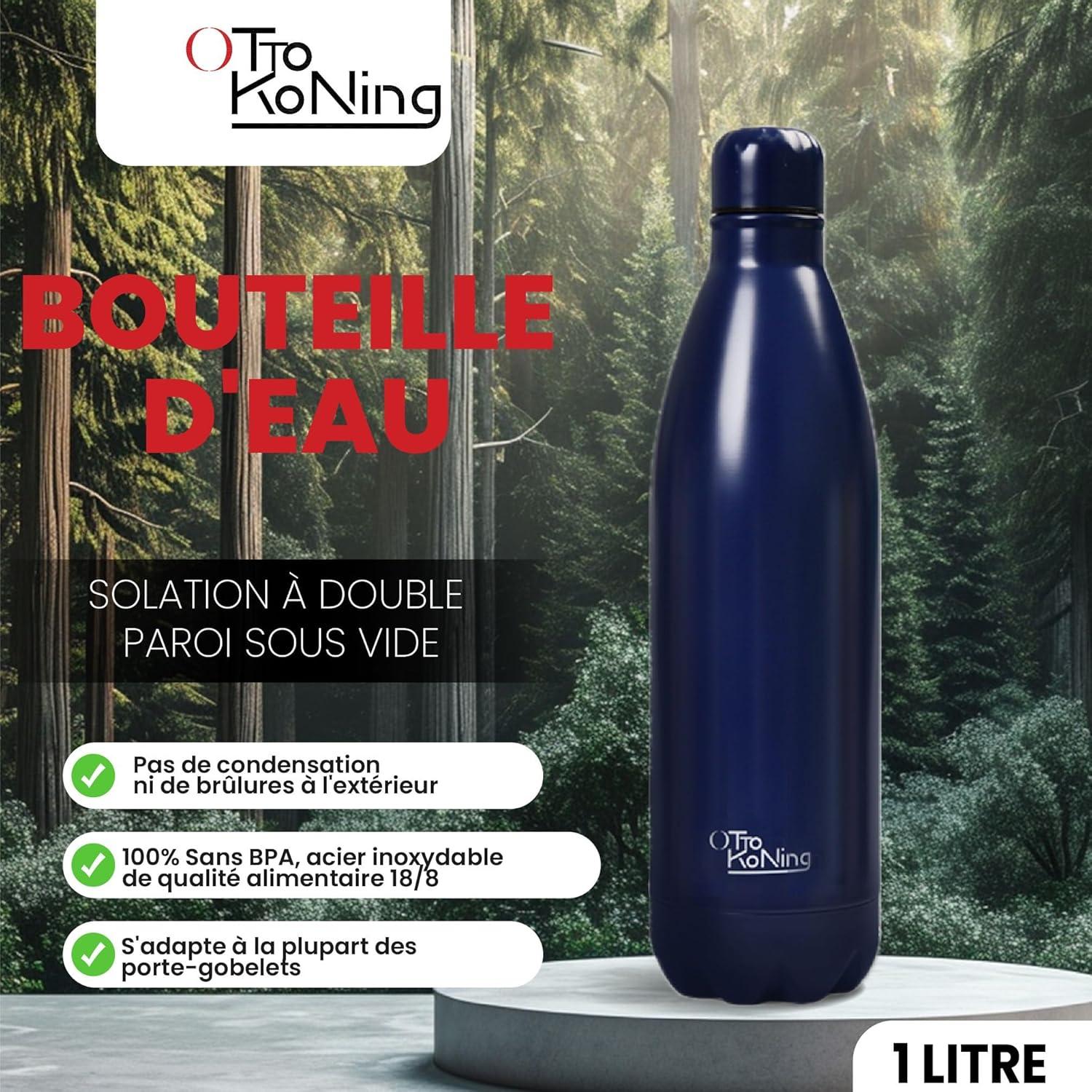 image:imageGourde Isotherme Otto Koning 1L Inox Bouteille Eau Sport Thermos Caf et Th Maintien Chaud 12h Froid 24h Design tanche Double Paroi Sans BPA pour Homme Femme BureauBleu Marine