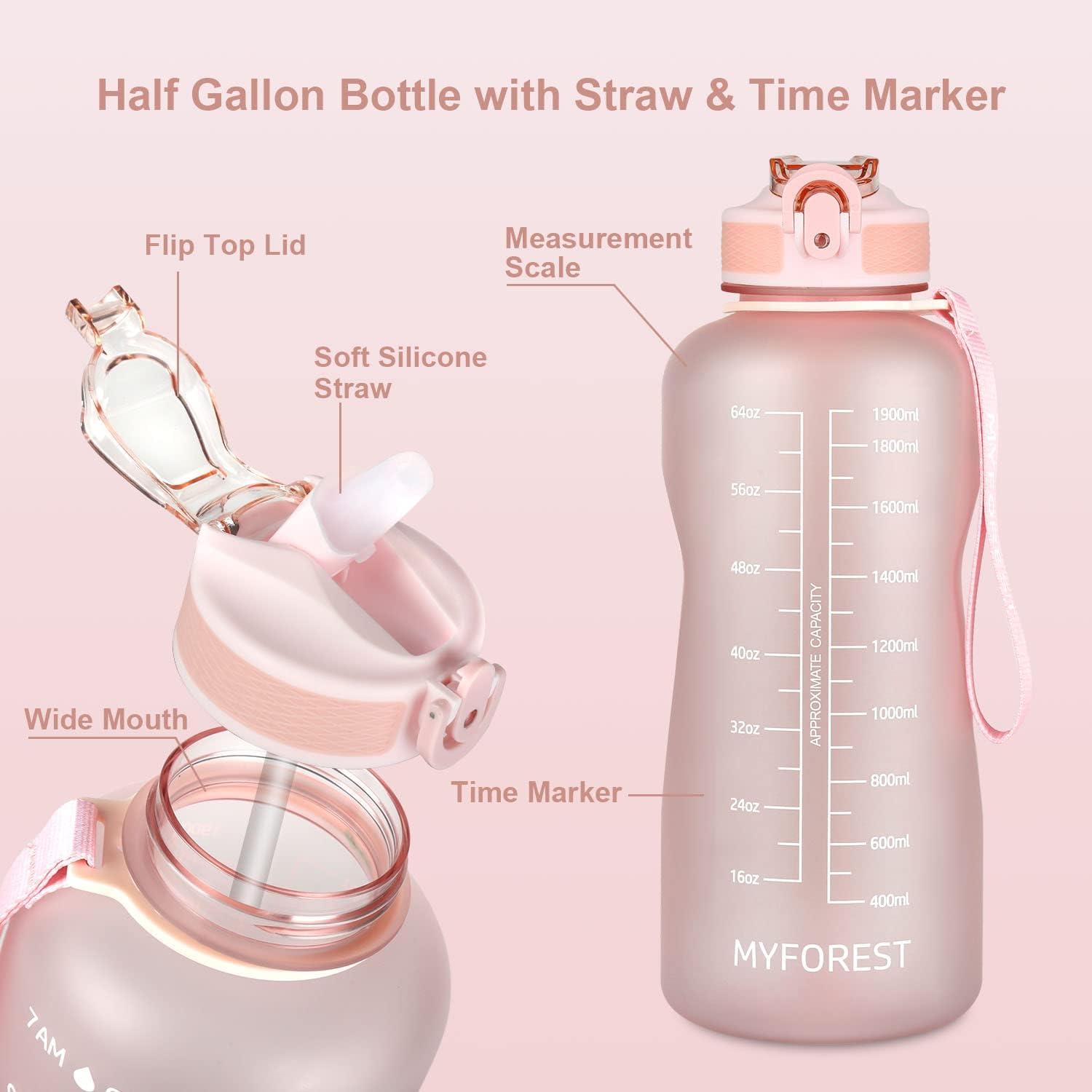image:imageMYFOREST bouteille deau grand bec pour une gorgepaille amovible pour siroter Marqueur de temps antirayures pour une hydratation motivationnelle rsistant aux chutessans BPA2 2l Rose Givr2