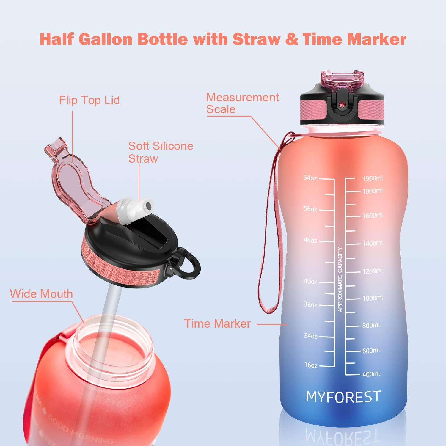 image:imageMYFOREST bouteille deau grand bec pour une gorgepaille amovible pour siroter Marqueur de temps antirayures pour une hydratation motivationnelle rsistant aux chutessans BPABleu rose