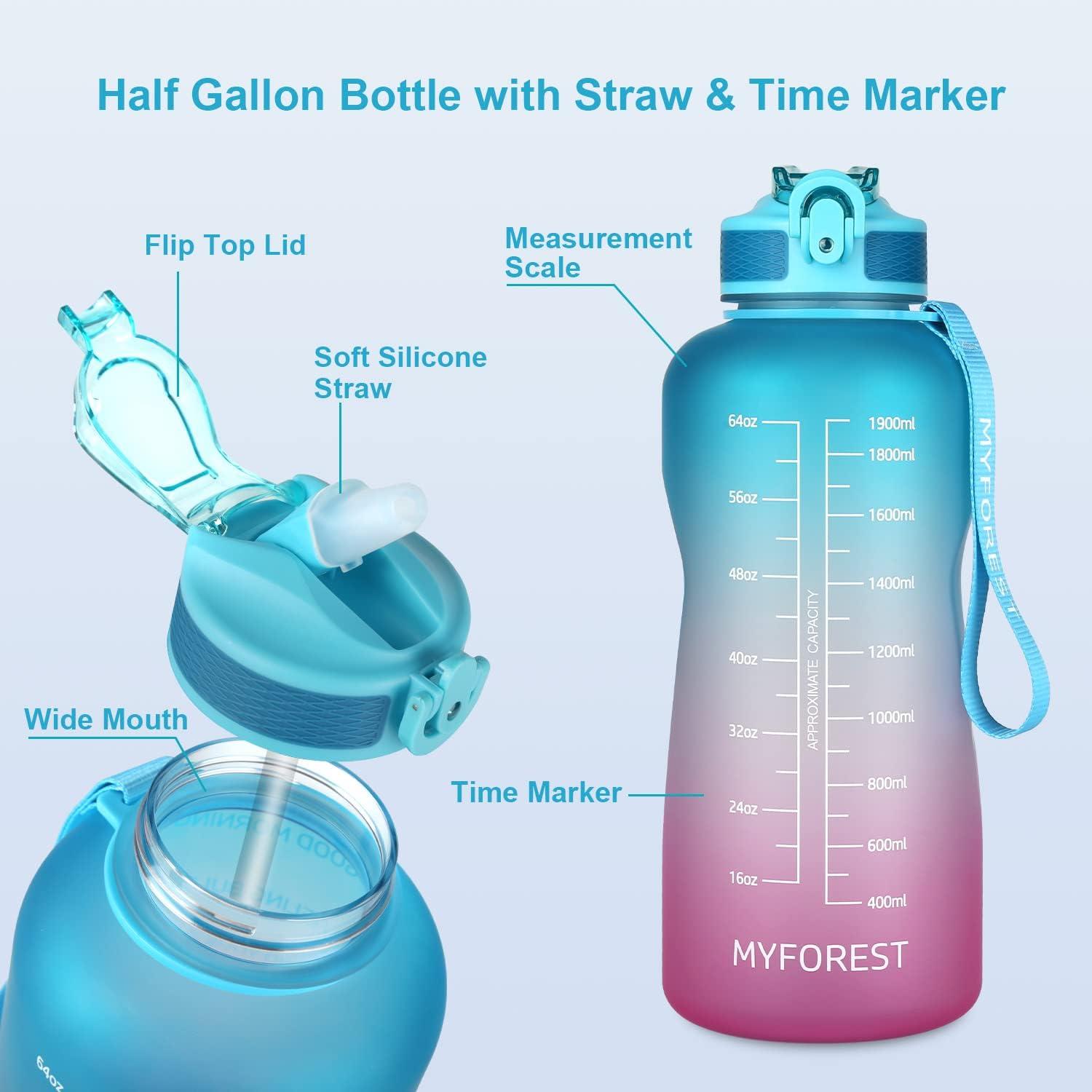 image:imageMYFOREST bouteille deau grand bec pour une gorgepaille amovible pour siroter Marqueur de temps antirayures pour une hydratation motivationnelle rsistant aux chutessans BPA2 2l Cyanpourpre2