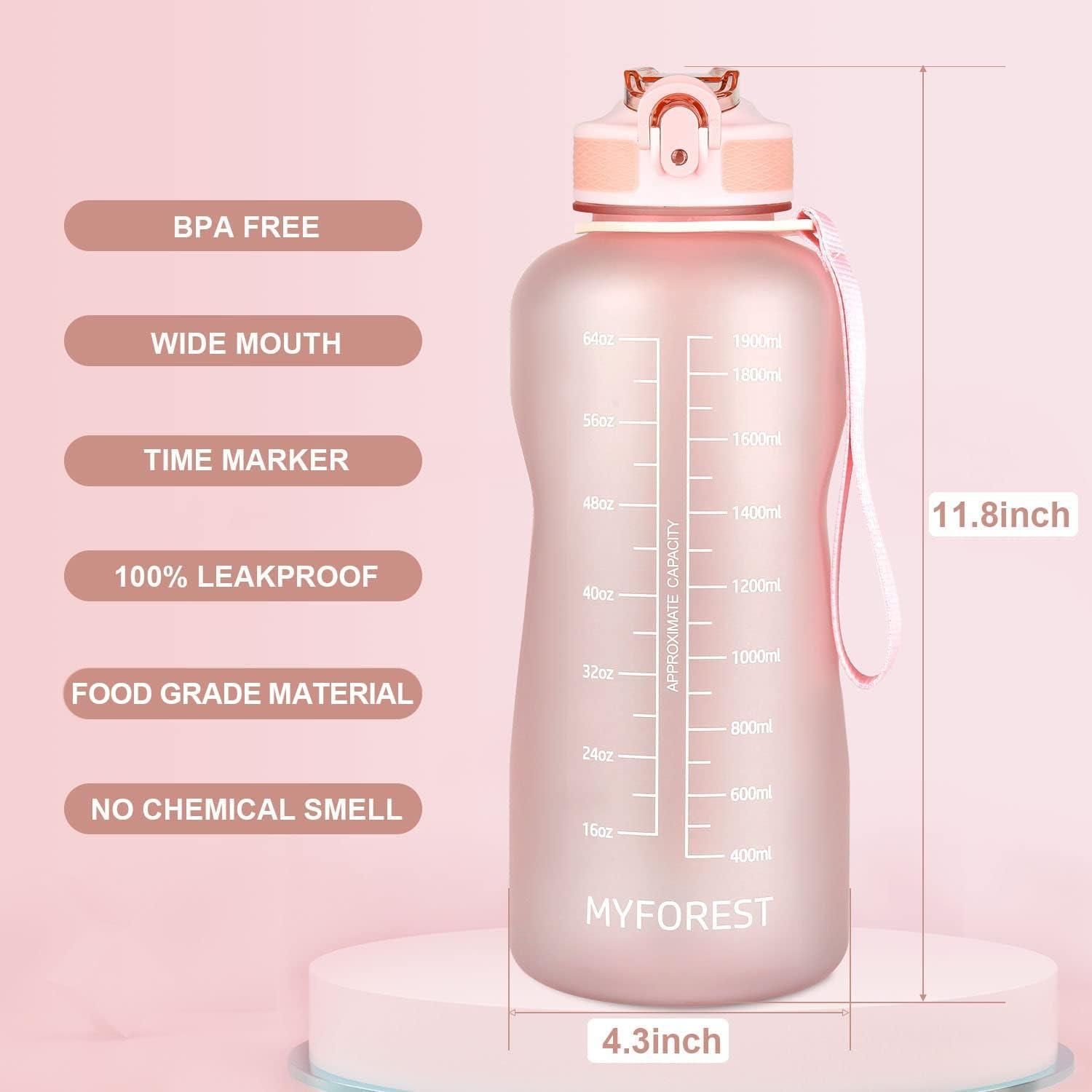 image:imageMYFOREST bouteille deau grand bec pour une gorgepaille amovible pour siroter Marqueur de temps antirayures pour une hydratation motivationnelle rsistant aux chutessans BPA2 2l Rose Givr2