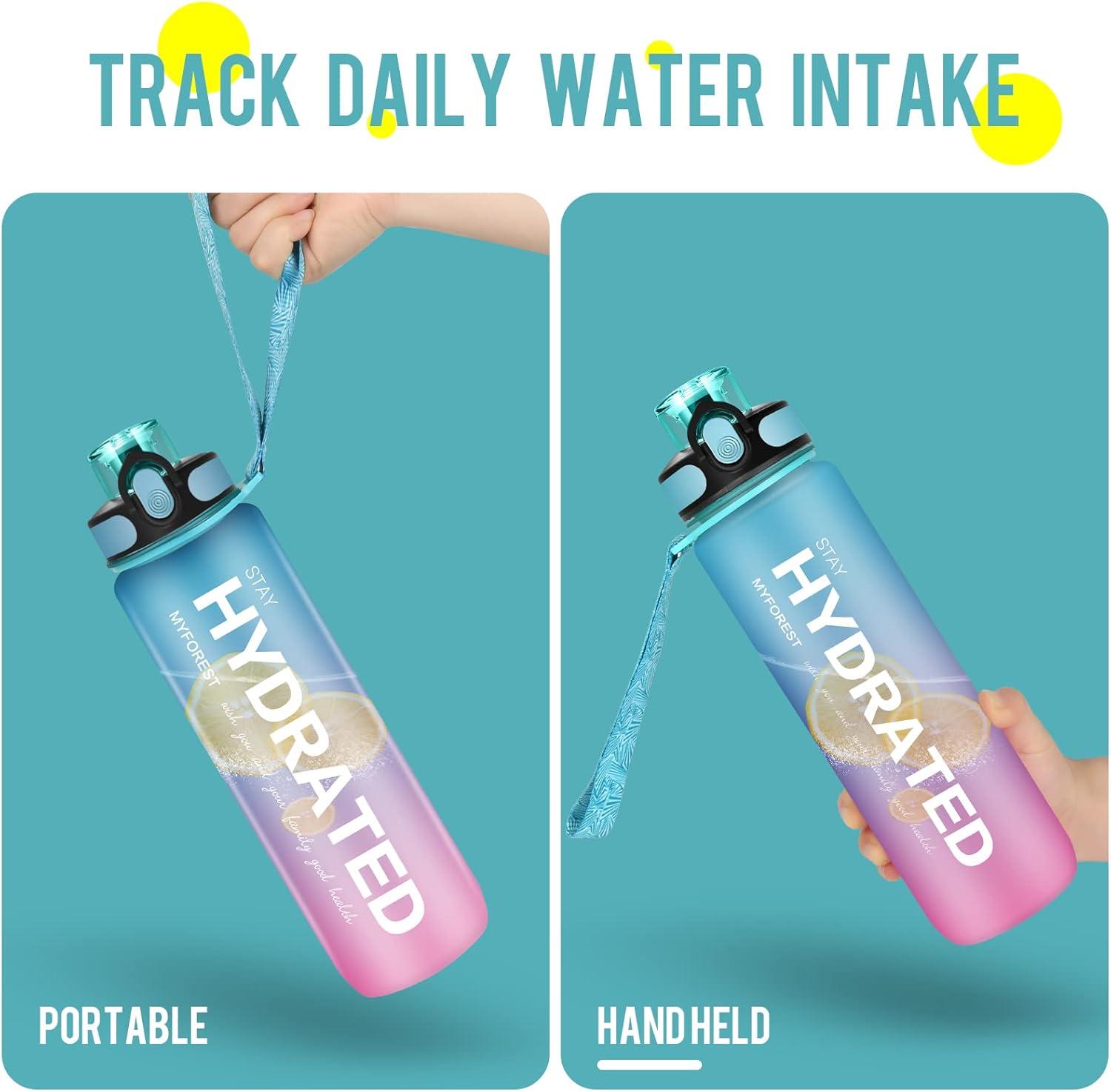 image:imageMYFOREST bouteille deau grand bec pour une gorgepaille amovible pour siroter Marqueur de temps antirayures pour une hydratation motivationnelle rsistant aux chutessans BPA1l Cyanrose