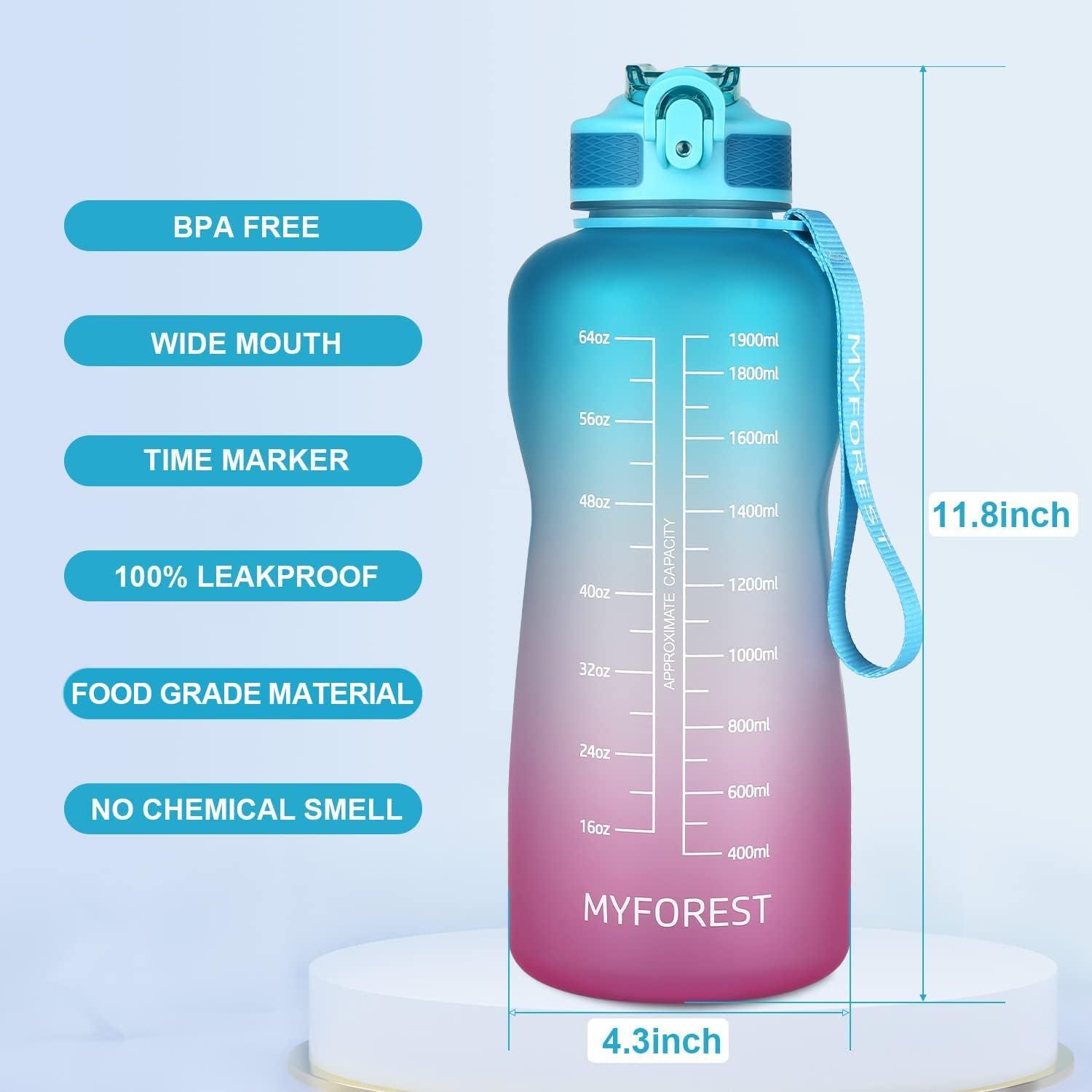 image:imageMYFOREST bouteille deau grand bec pour une gorgepaille amovible pour siroter Marqueur de temps antirayures pour une hydratation motivationnelle rsistant aux chutessans BPA2 2l Cyanpourpre2