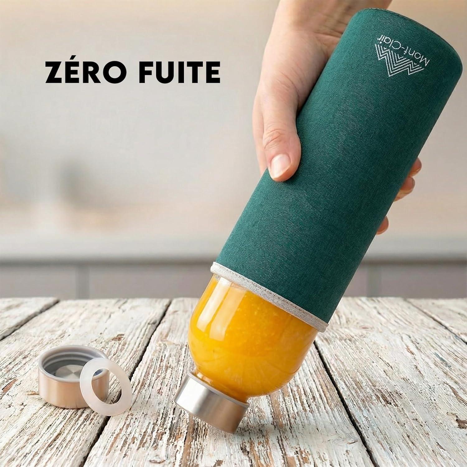 image:imageMontClair Kristal Gourde Borosilicate Bouteille en verre 750ml avec housse en noprne Antifuite sans BPA Boissons chaudes amp froides Idale pour les voyages gym et la course NoirGris