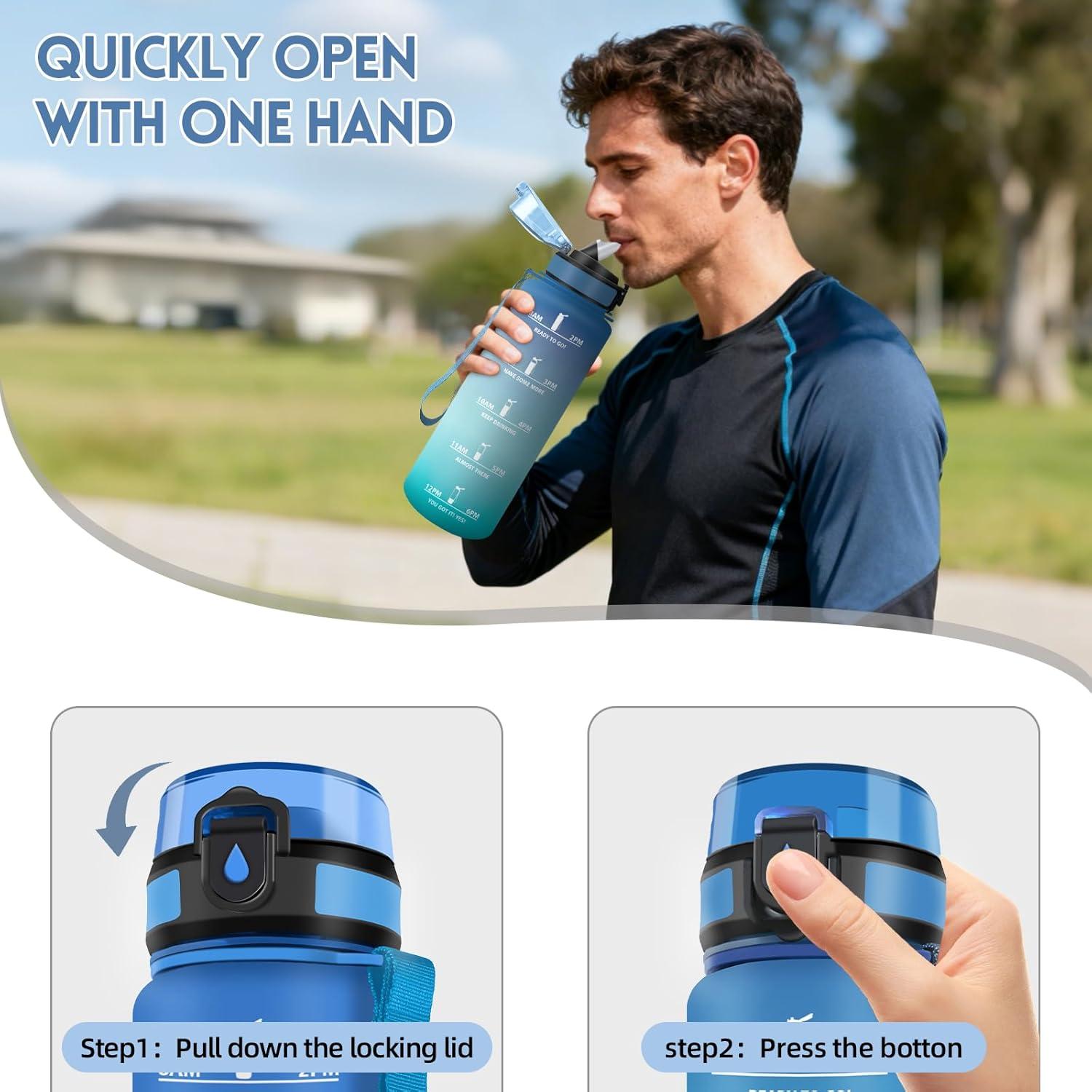 image:imageMotswedi Gourde 15l Anti Fuite Gourde Sport Rutilisable Bouteille deau sans BPA Bouteille Reutilisable pour Randonne Fitness Yoga Camping Sport Noir amp RougeBleu Verta