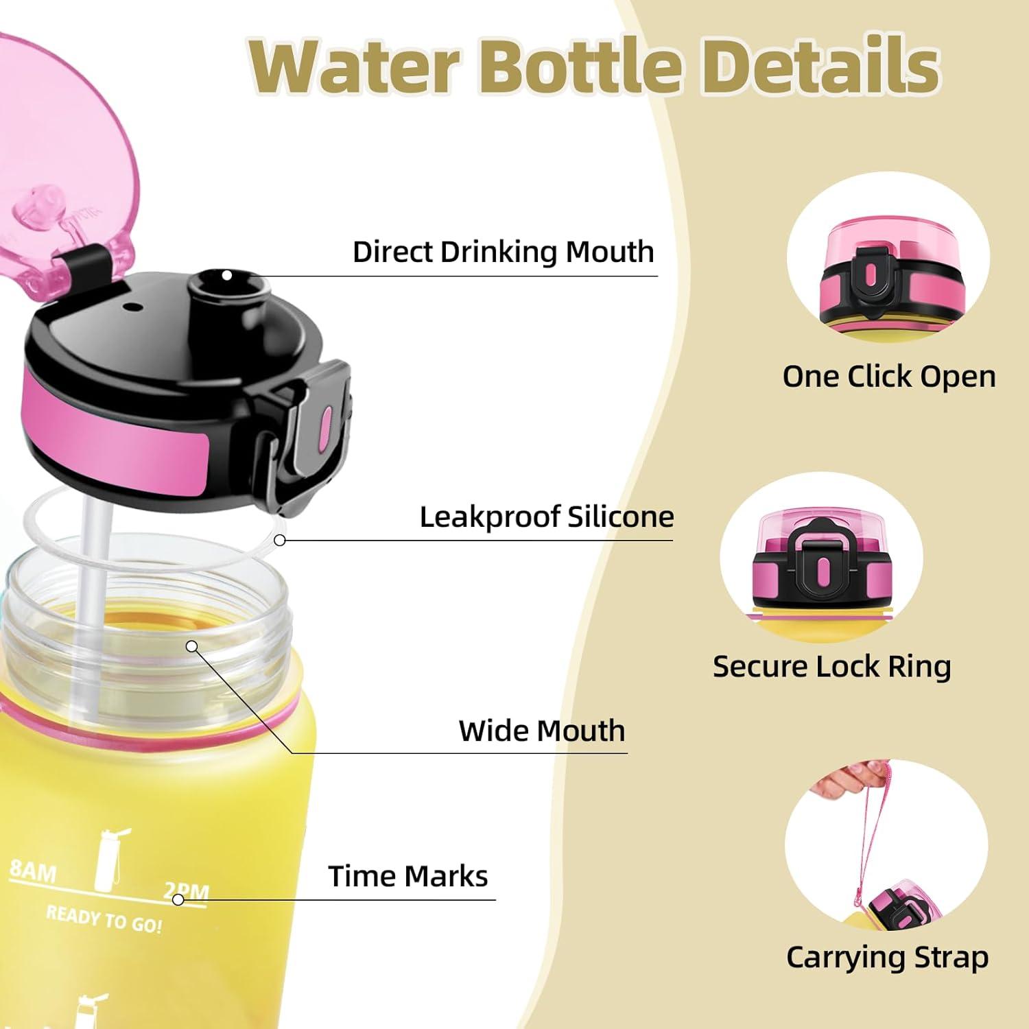 image:imageMotswedi Gourde 15l Anti Fuite Gourde Sport Rutilisable Bouteille deau sans BPA Bouteille Reutilisable pour Randonne Fitness Yoga Camping Sport Noir amp RougeJaune Rose