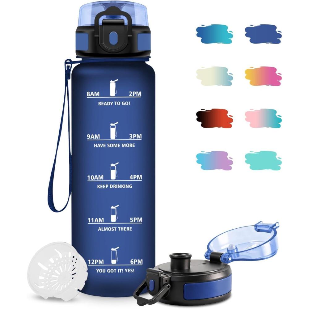image:imageBouteille Sport 500ml Gourde Motivation sans BPA Gourdes avec Marqueur de Temps Bouteille deau Idale pour Randonne Bureau lcole32oz1000ml Mat Marine Bleu