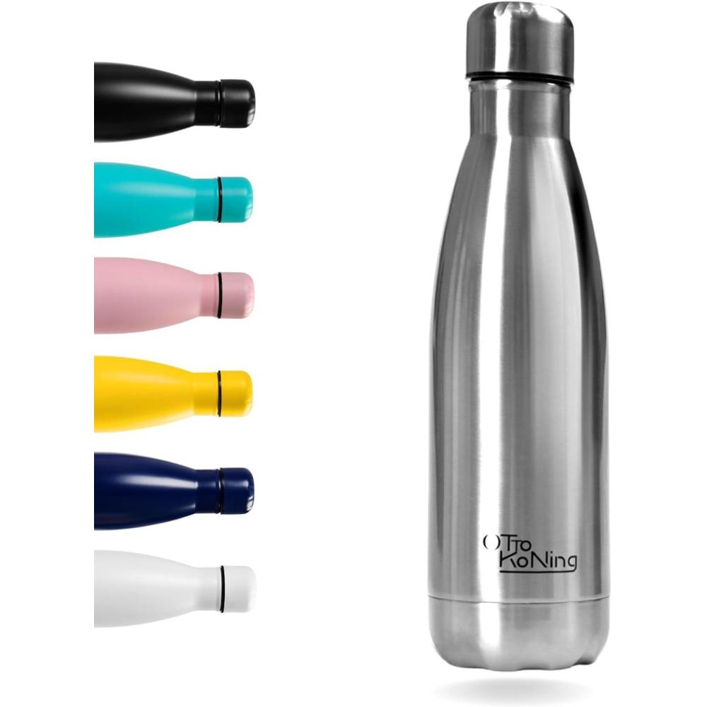image:imageGourde Isotherme Otto Koning 1L Inox Bouteille Eau Sport Thermos Caf et Th Maintien Chaud 12h Froid 24h Design tanche Double Paroi Sans BPA pour Homme Femme BureauArgent