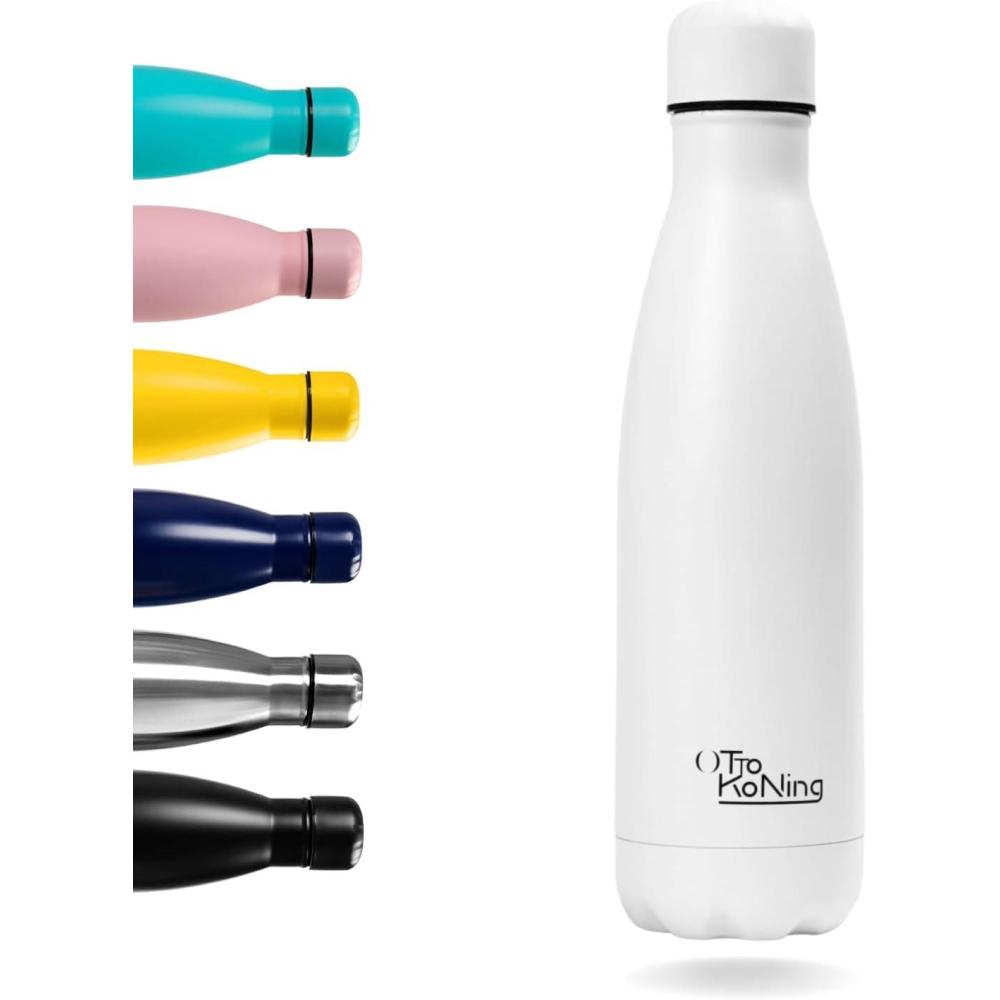 image:imageGourde Isotherme Otto Koning 1L Inox Bouteille Eau Sport Thermos Caf et Th Maintien Chaud 12h Froid 24h Design tanche Double Paroi Sans BPA pour Homme Femme BureauBlanc
