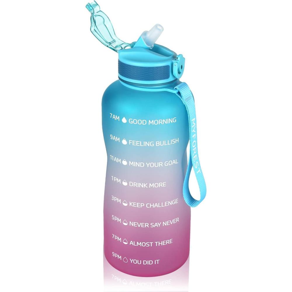 image:imageMYFOREST bouteille deau grand bec pour une gorgepaille amovible pour siroter Marqueur de temps antirayures pour une hydratation motivationnelle rsistant aux chutessans BPA2 2l Cyanpourpre2