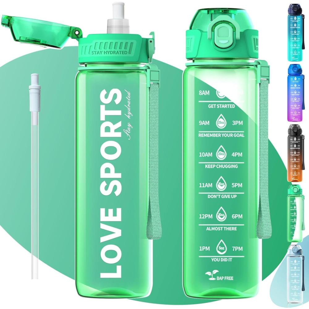 image:imageMYFOREST bouteille deau grand bec pour une gorgepaille amovible pour siroter Marqueur de temps antirayures pour une hydratation motivationnelle rsistant aux chutessans BPA1l Vert Menthe Translucide