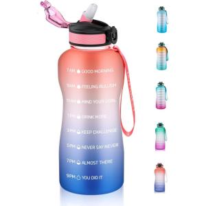 MYFOREST bouteille d&rsquo;eau, grand bec pour une gorgée/paille amovible pour siroter, Marqueur de temps anti-rayures pour une hydratation motivationnelle, résistant aux chutes/sans BPA(Bleu rose)