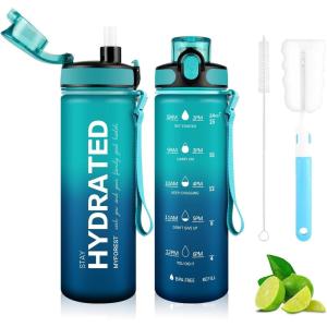 MYFOREST bouteille d&rsquo;eau, grand bec pour une gorgée/paille amovible pour siroter, Marqueur de temps anti-rayures pour une hydratation motivationnelle, résistant aux chutes/sans BPA(0 7l Cyan-teal)