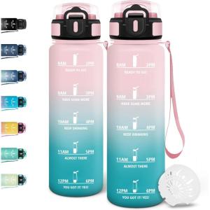 Motswedi Gourde 1,5l, Anti Fuite, Gourde Sport, Réutilisable, Bouteille d&rsquo;eau, sans BPA, Bouteille Reutilisable, pour Randonnée, Fitness, Yoga, Camping, Sport, Noir & Rouge(Rose & Vert)