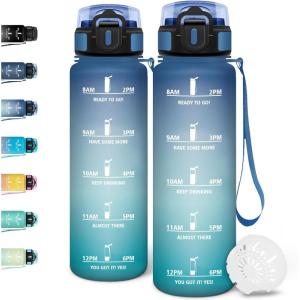 Motswedi Gourde 1,5l, Anti Fuite, Gourde Sport, Réutilisable, Bouteille d&rsquo;eau, sans BPA, Bouteille Reutilisable, pour Randonnée, Fitness, Yoga, Camping, Sport, Noir & Rouge(Bleu Vert)