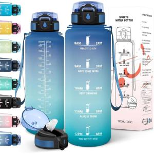 Motswedi Gourde 1,5l, Anti Fuite, Gourde Sport, Réutilisable, Bouteille d&rsquo;eau, sans BPA, Bouteille Reutilisable, pour Randonnée, Fitness, Yoga, Camping, Sport, Noir & Rouge(Bleu Vert-a)