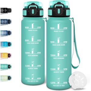 Motswedi Gourde 1,5l, Anti Fuite, Gourde Sport, Réutilisable, Bouteille d&rsquo;eau, sans BPA, Bouteille Reutilisable, pour Randonnée, Fitness, Yoga, Camping, Sport, Noir & Rouge(Bleu Vert 3245c)