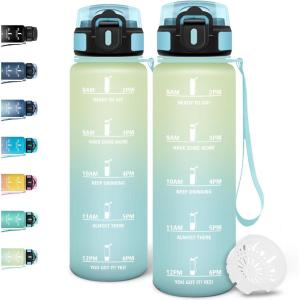 Motswedi Gourde 1,5l, Anti Fuite, Gourde Sport, Réutilisable, Bouteille d&rsquo;eau, sans BPA, Bouteille Reutilisable, pour Randonnée, Fitness, Yoga, Camping, Sport, Noir & Rouge(Blanc & Bleu)