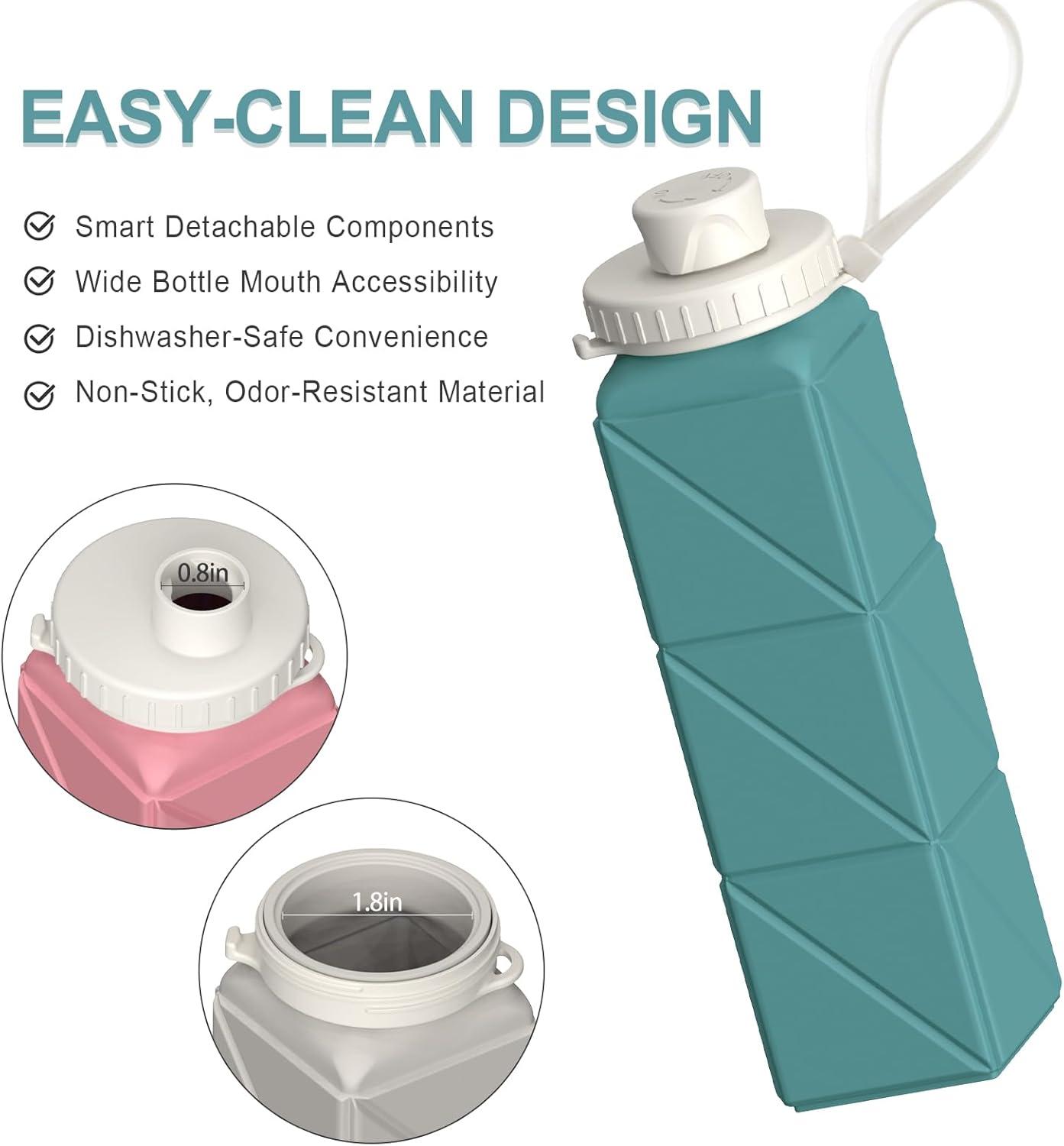 image:imageBouteille deau pliable en silicone 610 ml Lgre rutilisable tanche Pour voyage camping randonne cyclisme yoga sports de plein air NoirBleu