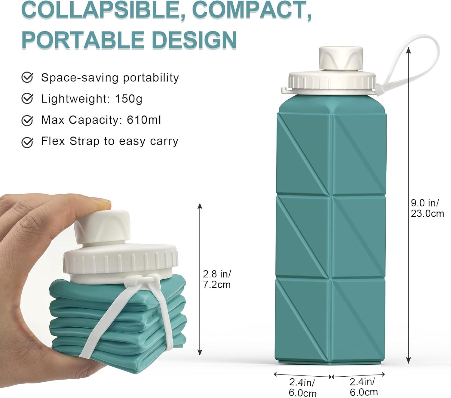 image:imageBouteille deau pliable en silicone 610 ml Lgre rutilisable tanche Pour voyage camping randonne cyclisme yoga sports de plein air NoirBleu