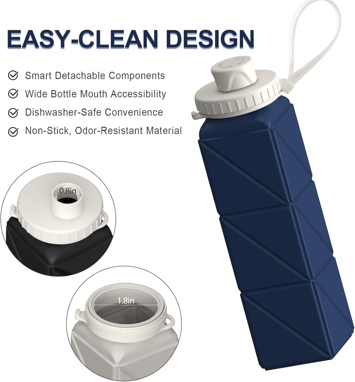 image:imageBouteille deau pliable en silicone 610 ml Lgre rutilisable tanche Pour voyage camping randonne cyclisme yoga sports de plein air NoirBleu Fonc