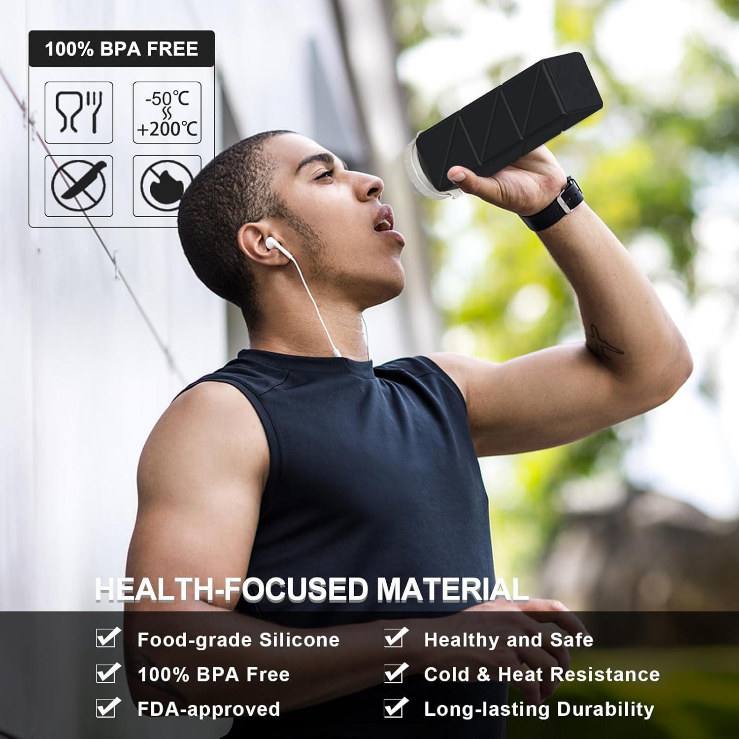 image:imageBouteille deau pliable en silicone 610 ml Lgre rutilisable tanche Pour voyage camping randonne cyclisme yoga sports de plein air NoirNoir