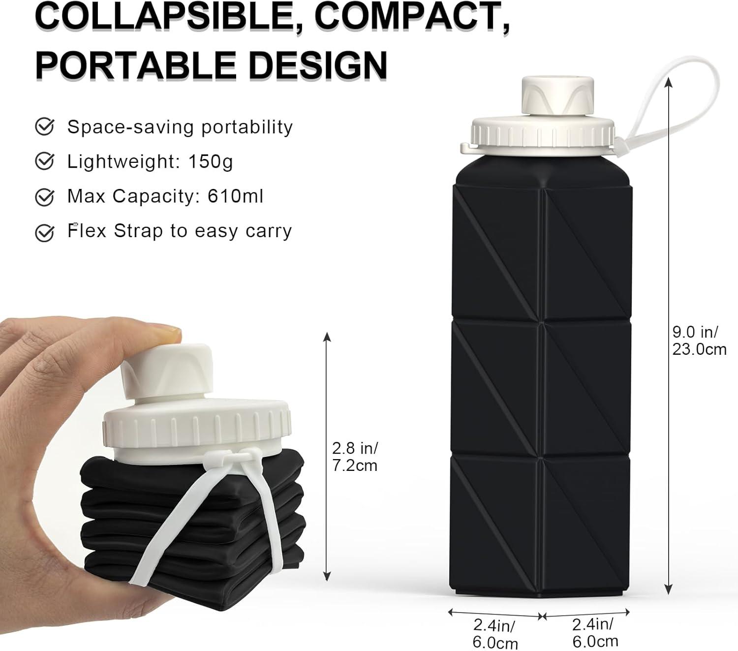 image:imageBouteille deau pliable en silicone 610 ml Lgre rutilisable tanche Pour voyage camping randonne cyclisme yoga sports de plein air NoirNoir