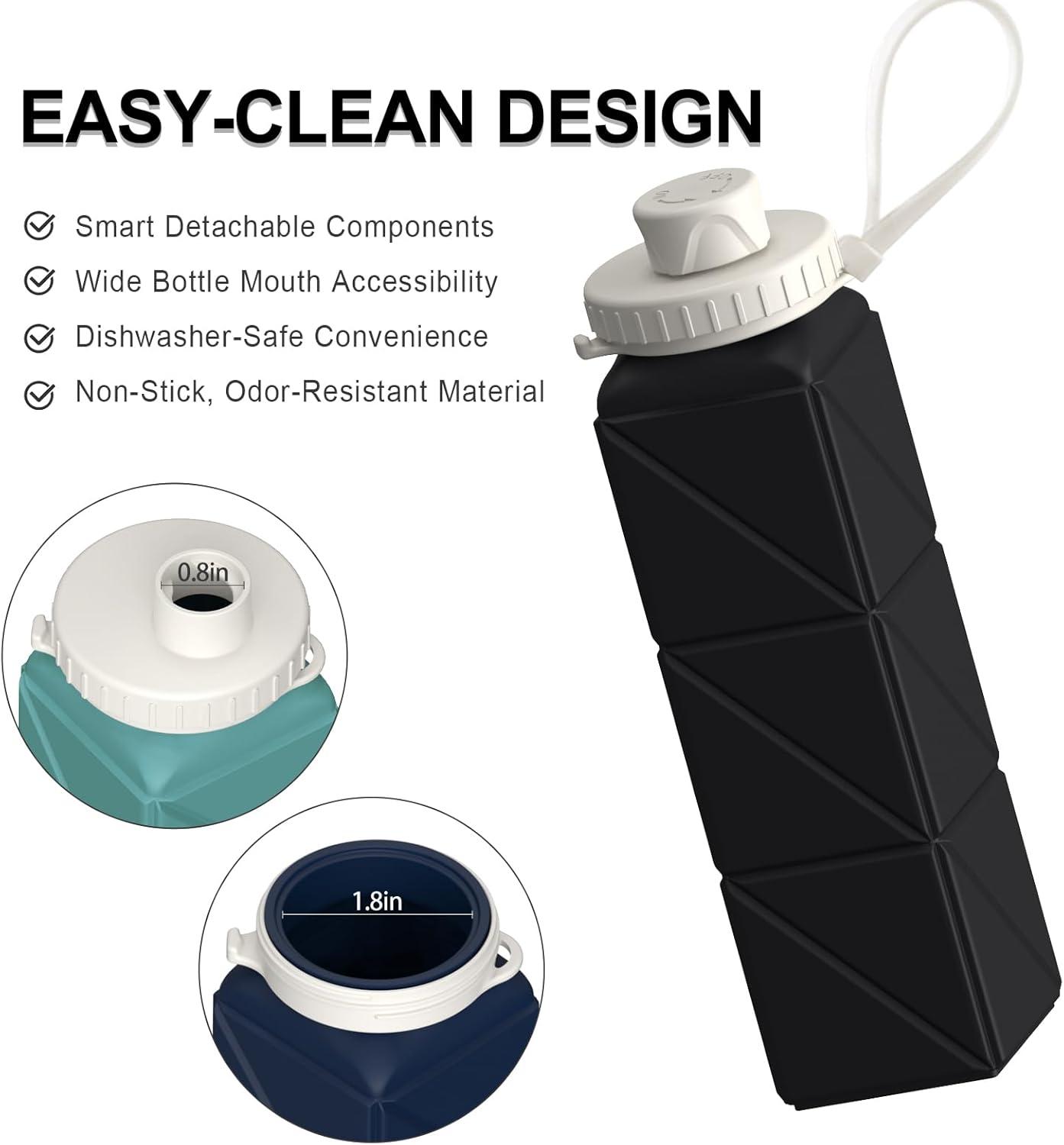 image:imageBouteille deau pliable en silicone 610 ml Lgre rutilisable tanche Pour voyage camping randonne cyclisme yoga sports de plein air NoirNoir