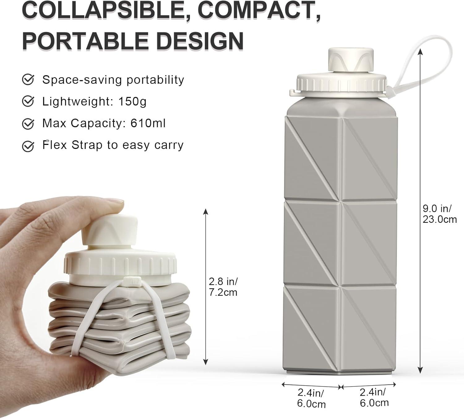 image:imageBouteille deau pliable en silicone 610 ml Lgre rutilisable tanche Pour voyage camping randonne cyclisme yoga sports de plein air NoirStarlight
