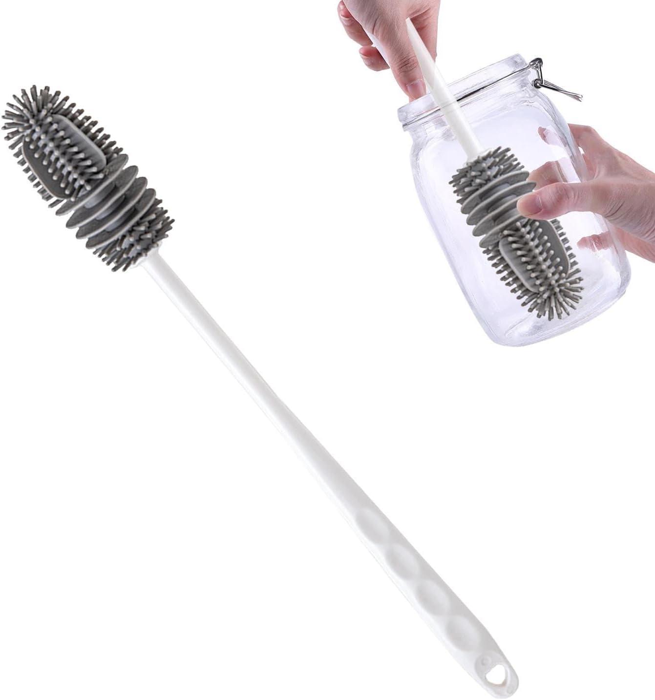 image:imageBrosse Nettoyeur Rutilisable Brosse Biberon en Silicone MultiUsages Nettoyage Manche Long pour Bouteille deau Gourde Sport Verre BiberonBlanc
