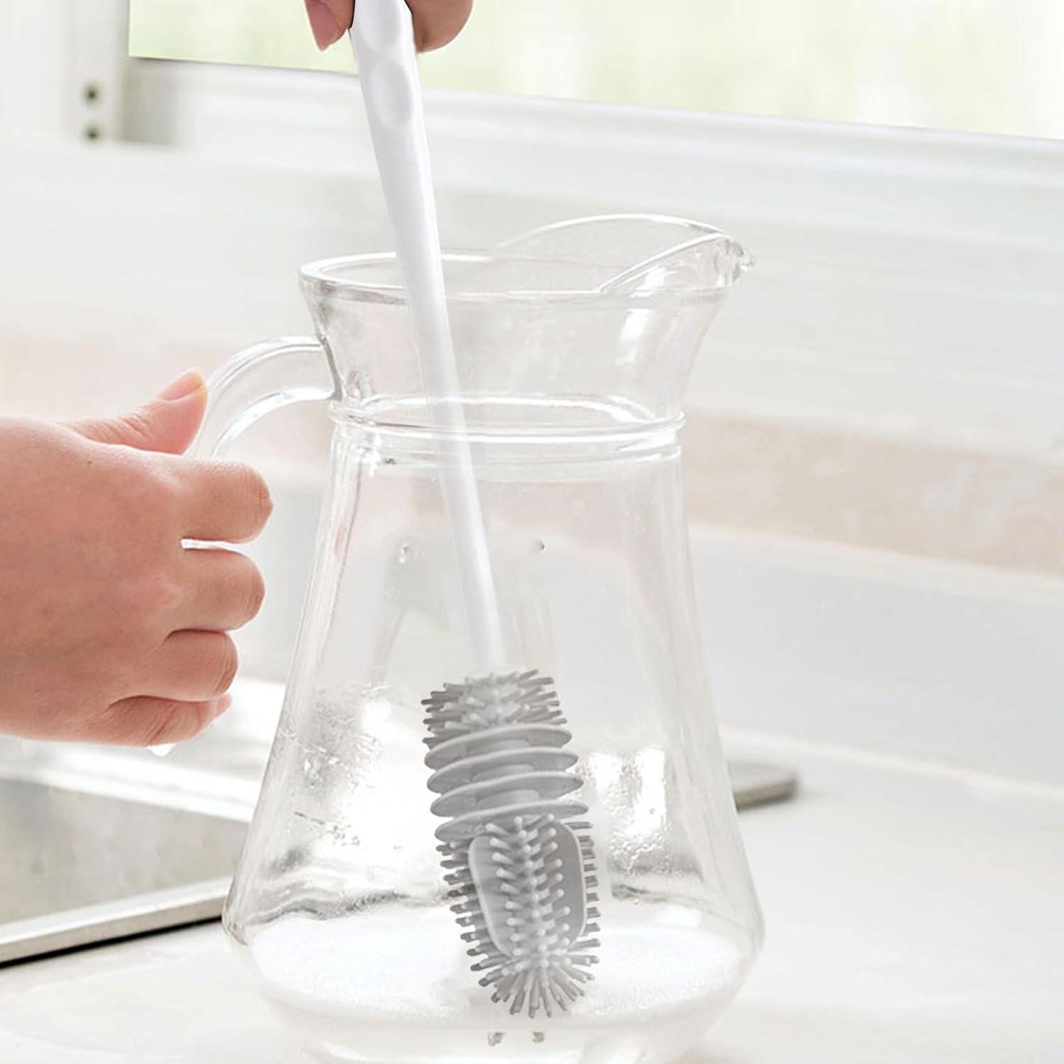 image:imageBrosse Nettoyeur Rutilisable Brosse Biberon en Silicone MultiUsages Nettoyage Manche Long pour Bouteille deau Gourde Sport Verre BiberonBlanc