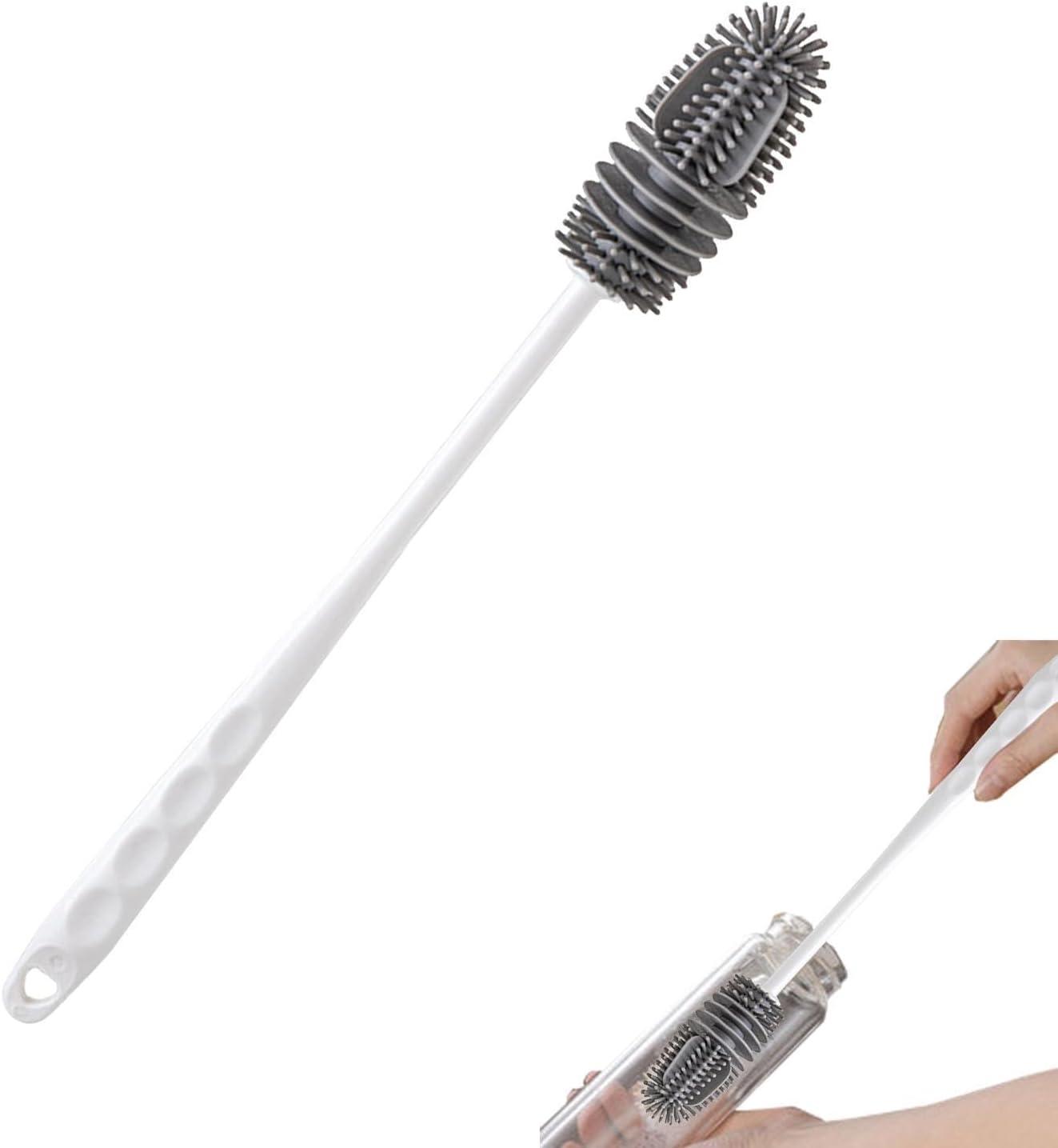 image:imageBrosse Nettoyeur Rutilisable Brosse Biberon en Silicone MultiUsages Nettoyage Manche Long pour Bouteille deau Gourde Sport Verre BiberonBlanc