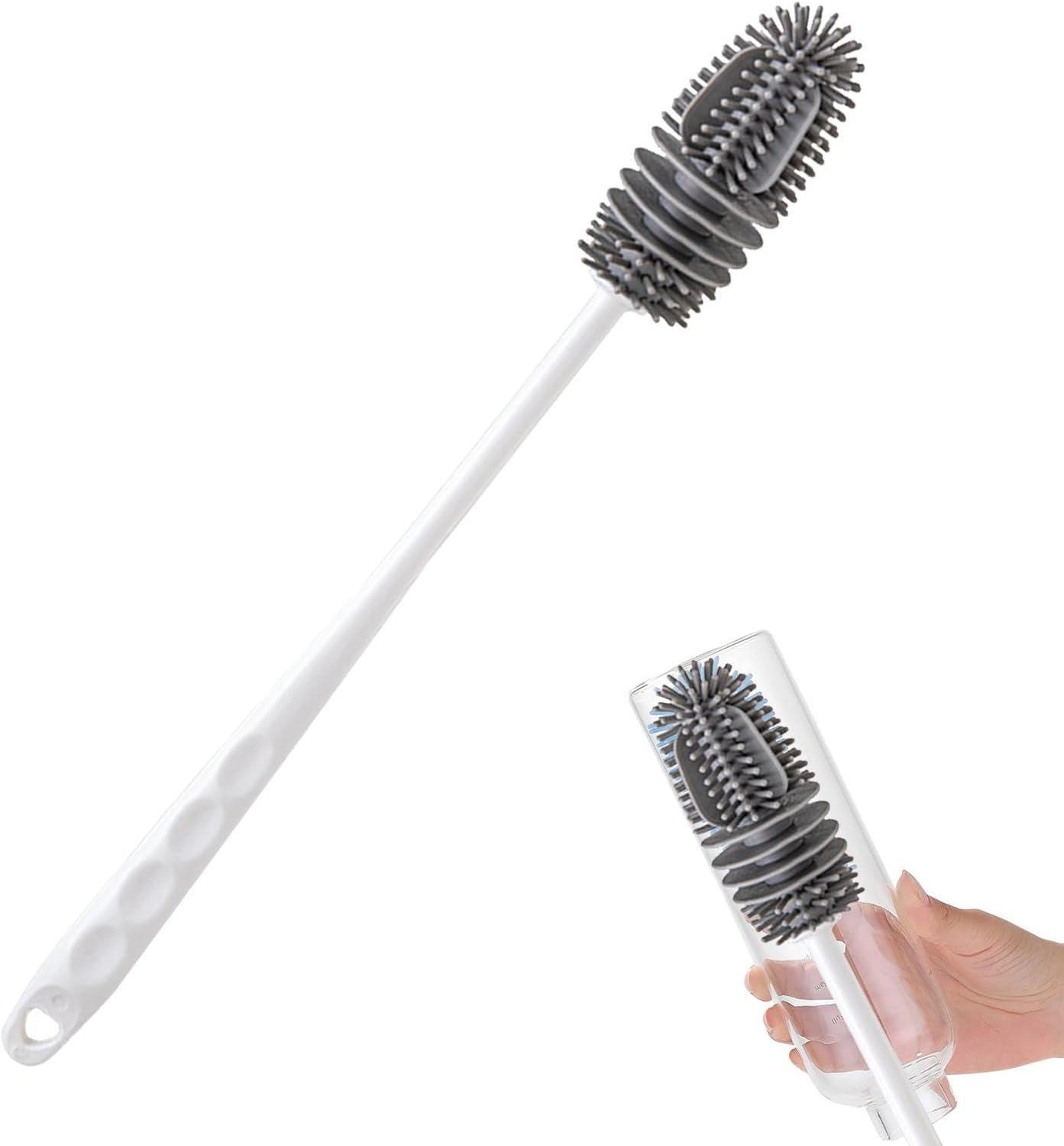 image:imageBrosse Nettoyeur Rutilisable Brosse Biberon en Silicone MultiUsages Nettoyage Manche Long pour Bouteille deau Gourde Sport Verre BiberonBlanc