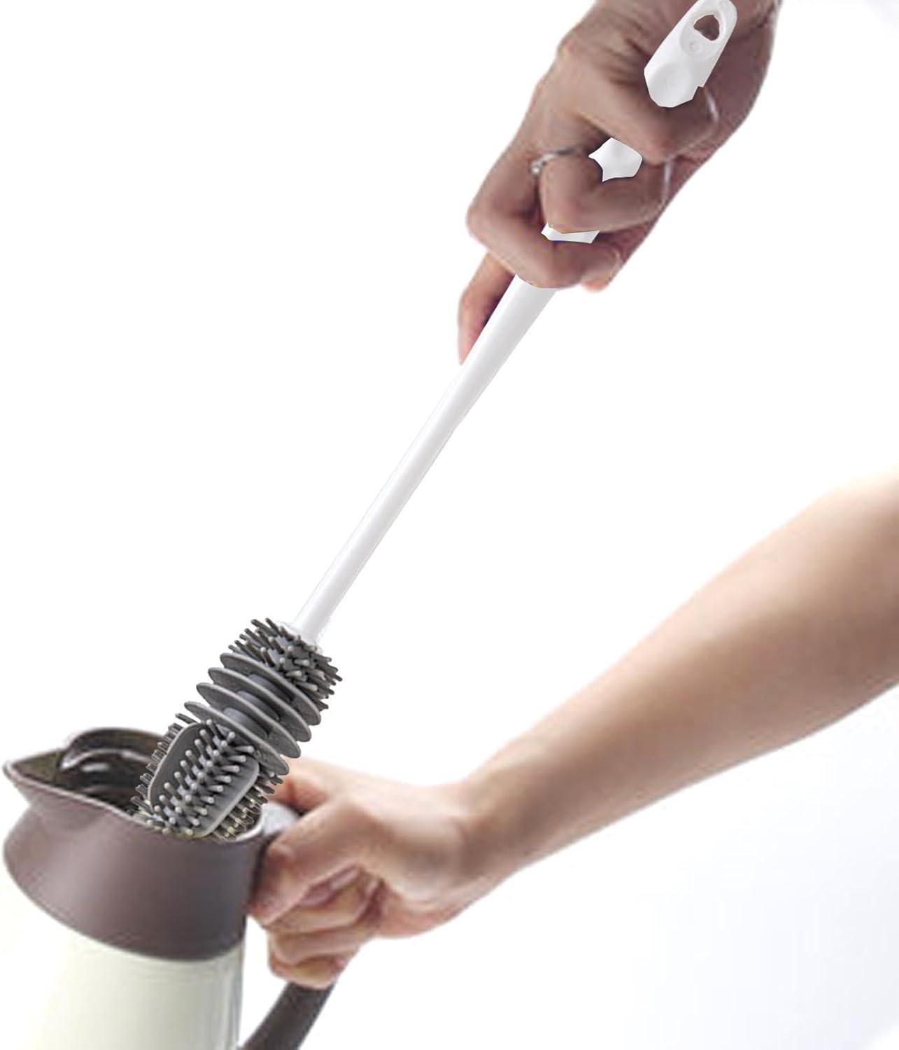 image:imageBrosse Nettoyeur Rutilisable Brosse Biberon en Silicone MultiUsages Nettoyage Manche Long pour Bouteille deau Gourde Sport Verre BiberonBlanc