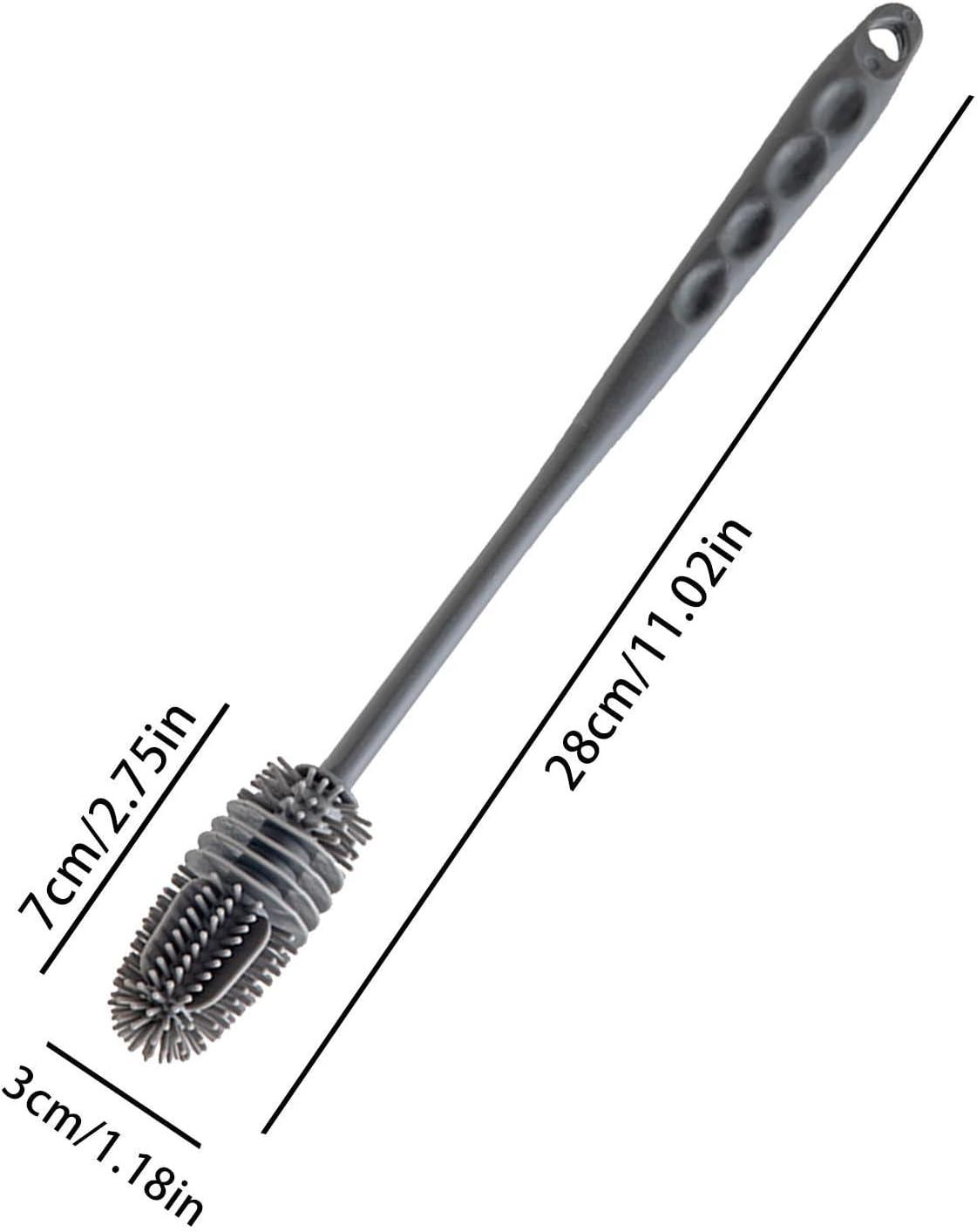 image:imageBrosse Nettoyeur Rutilisable Brosse Biberon en Silicone MultiUsages Nettoyage Manche Long pour Bouteille deau Gourde Sport Verre BiberonGris