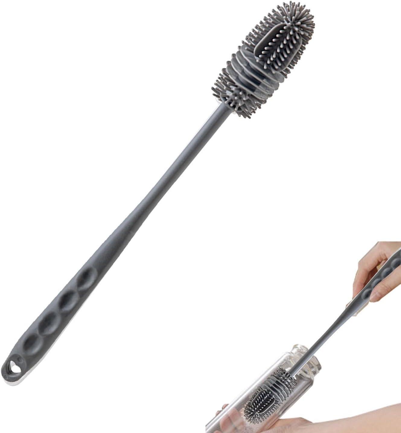 image:imageBrosse Nettoyeur Rutilisable Brosse Biberon en Silicone MultiUsages Nettoyage Manche Long pour Bouteille deau Gourde Sport Verre BiberonGris