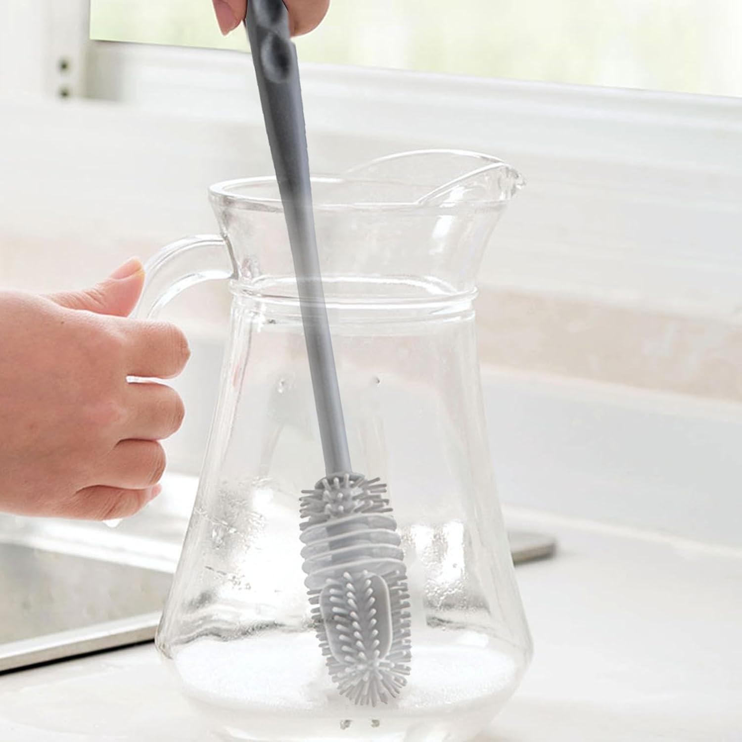 image:imageBrosse Nettoyeur Rutilisable Brosse Biberon en Silicone MultiUsages Nettoyage Manche Long pour Bouteille deau Gourde Sport Verre BiberonGris