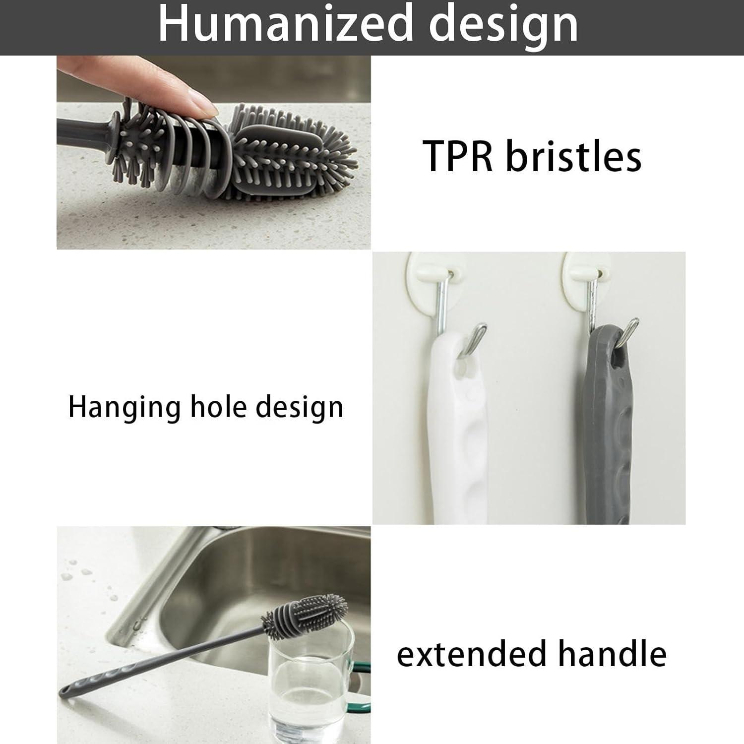 image:imageBrosse Nettoyeur Rutilisable Brosse Biberon en Silicone MultiUsages Nettoyage Manche Long pour Bouteille deau Gourde Sport Verre BiberonGris