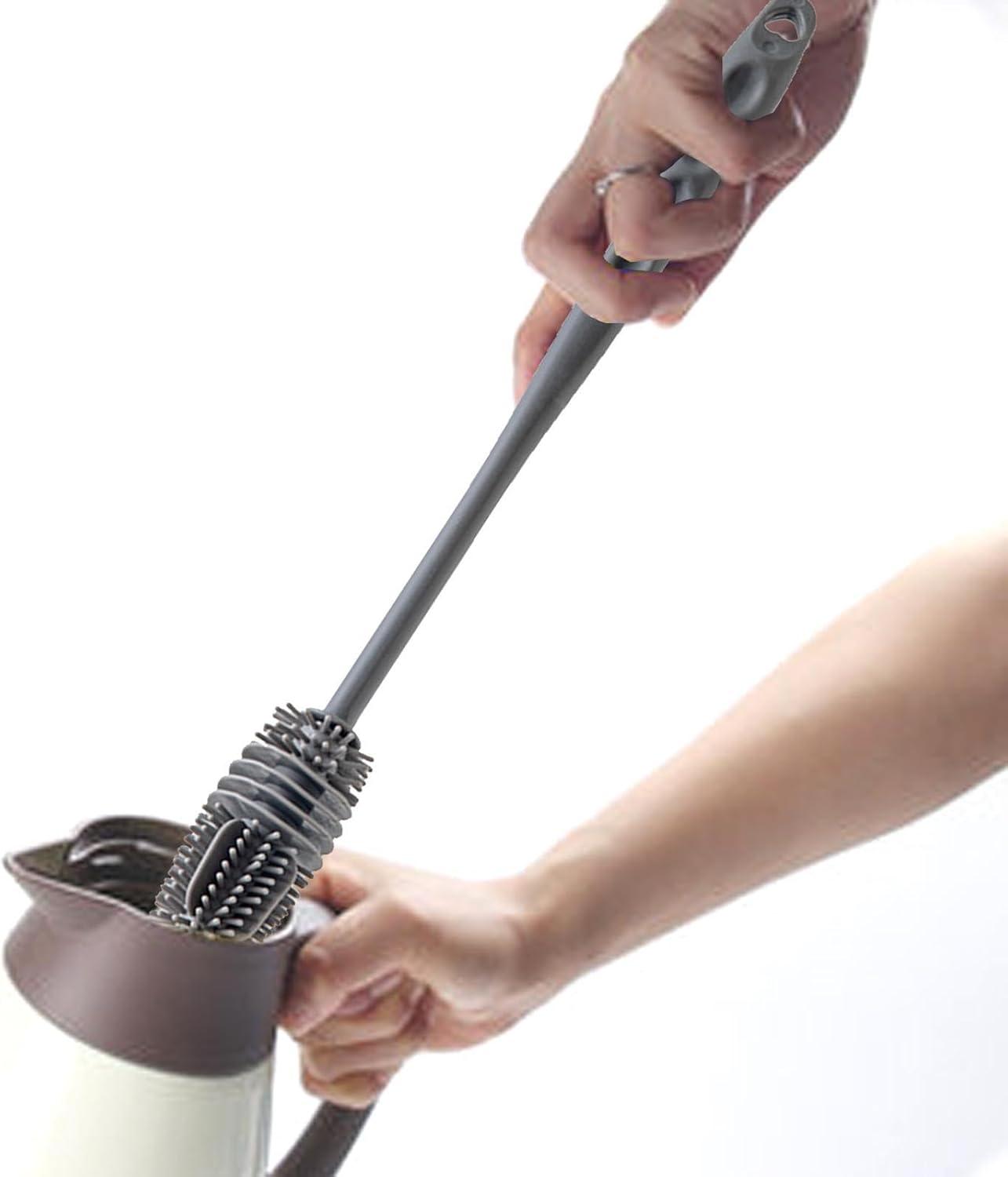 image:imageBrosse Nettoyeur Rutilisable Brosse Biberon en Silicone MultiUsages Nettoyage Manche Long pour Bouteille deau Gourde Sport Verre BiberonGris