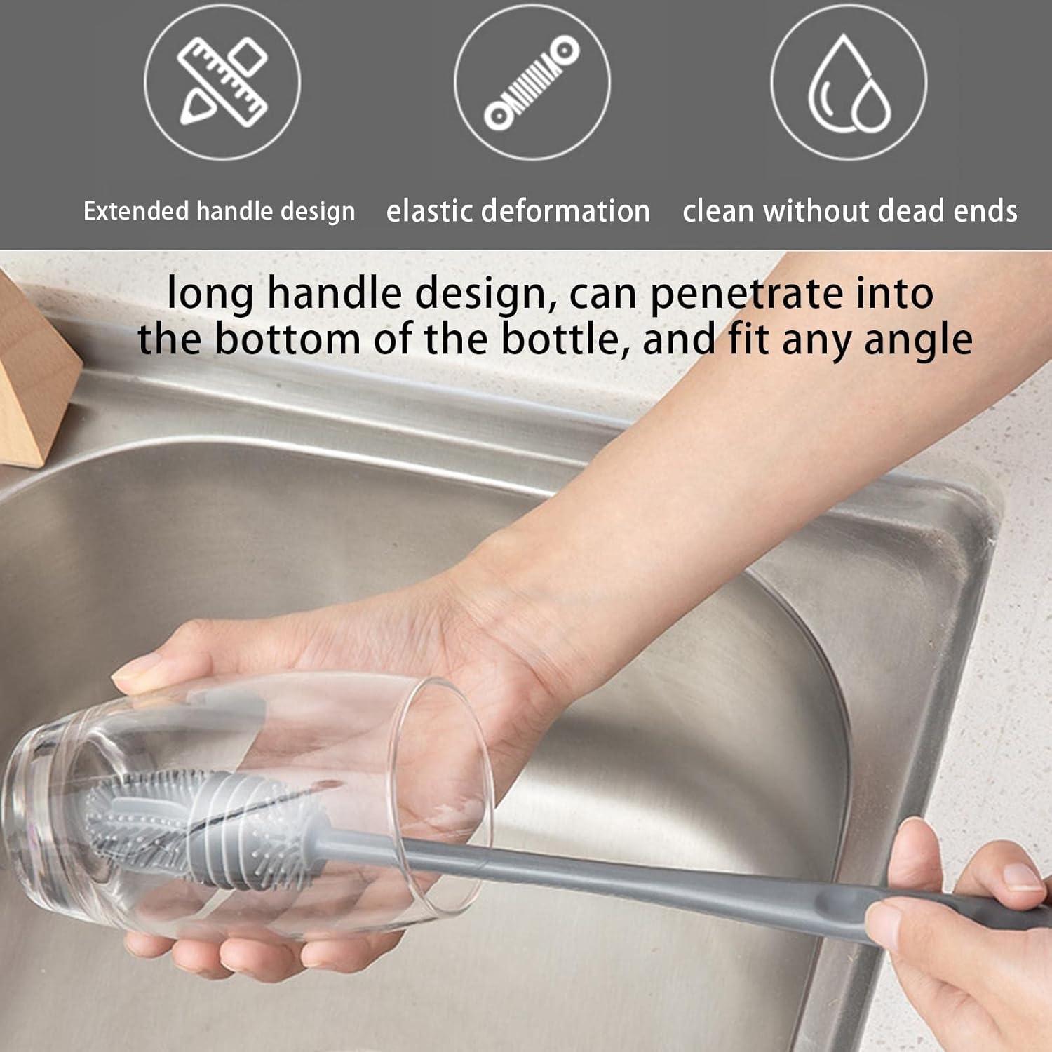 image:imageBrosse Nettoyeur Rutilisable Brosse Biberon en Silicone MultiUsages Nettoyage Manche Long pour Bouteille deau Gourde Sport Verre BiberonGris