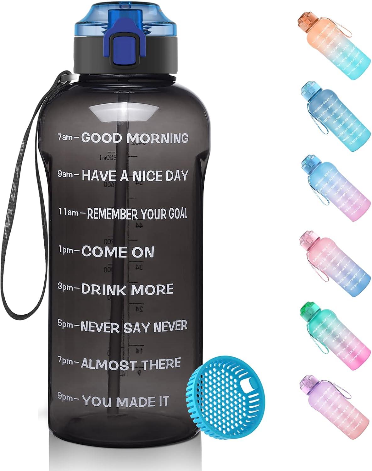image:imageGourde Tritan sans BPA Filtrante fruits 2 L Bouteille antifuite Marqueur de temps Sport NoirBlack