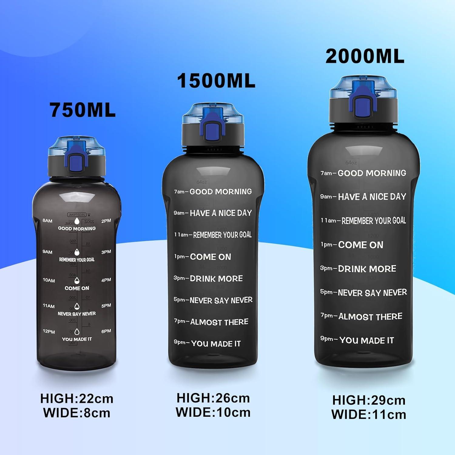 image:imageGourde Tritan sans BPA Filtrante fruits 2 L Bouteille antifuite Marqueur de temps Sport NoirBlack