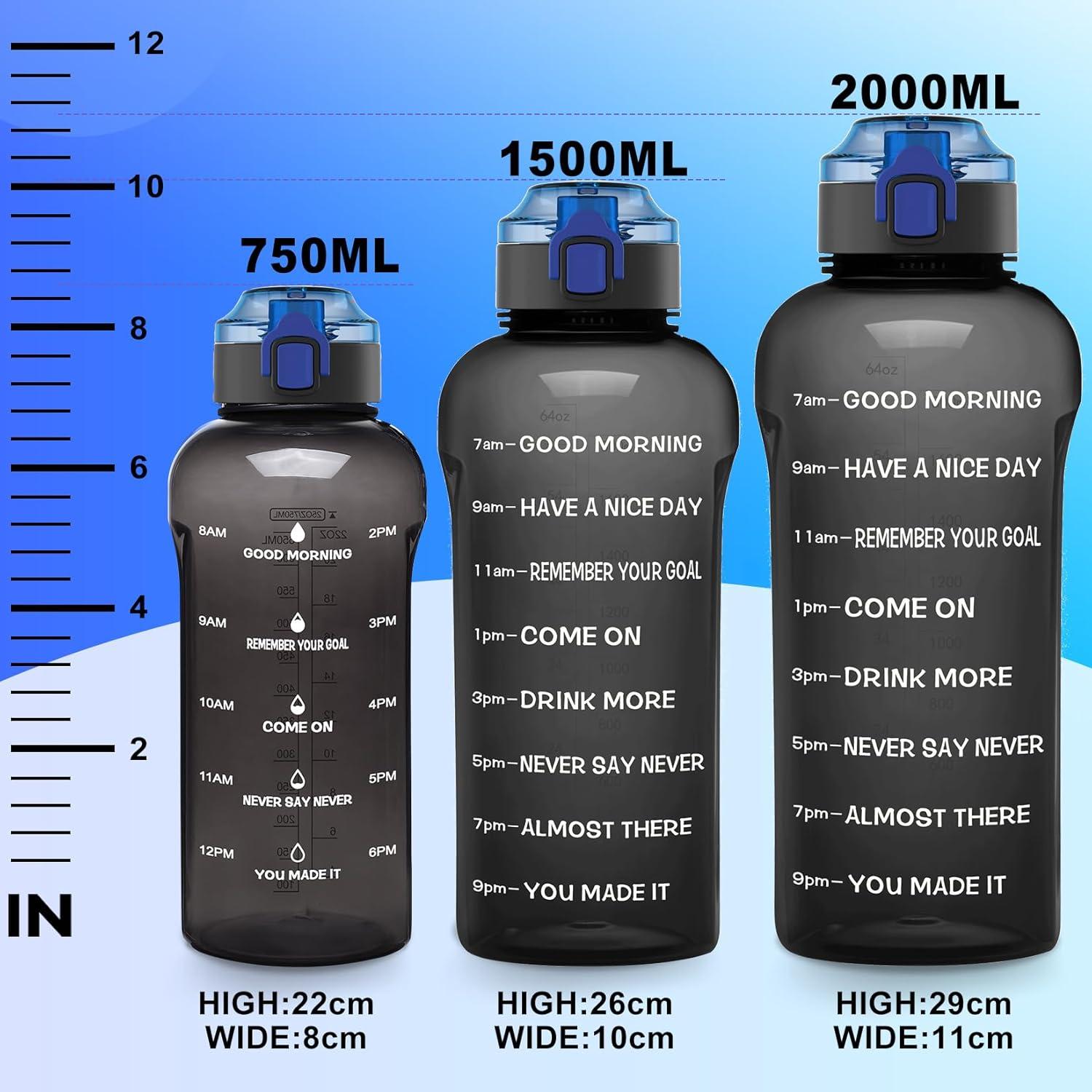 image:imageGourde Tritan sans BPA Filtrante fruits 2 L Bouteille antifuite Marqueur de temps Sport NoirBlack